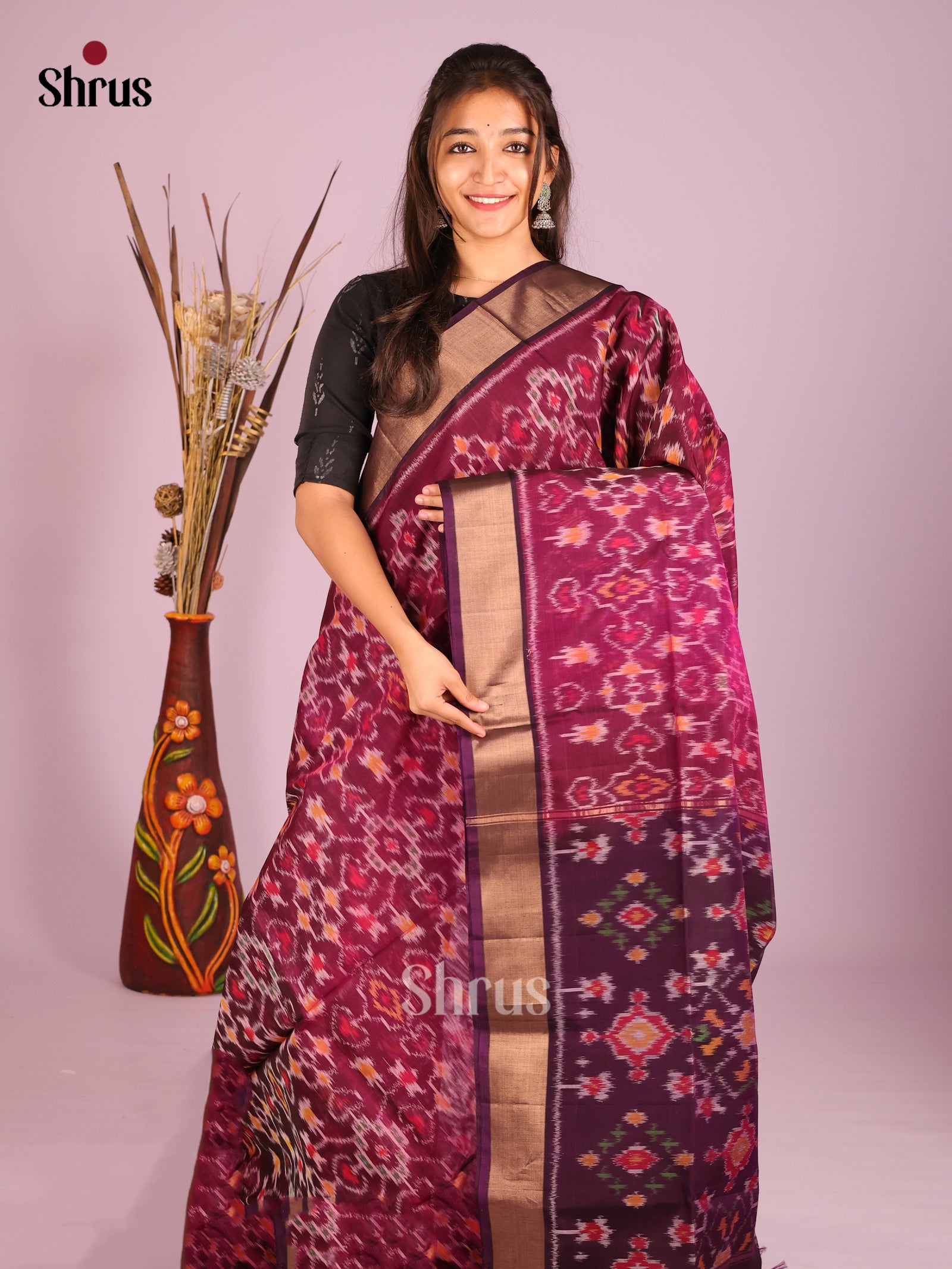 Maroon & Purple - Pochampally sico Saree - Shop on Shrus.com