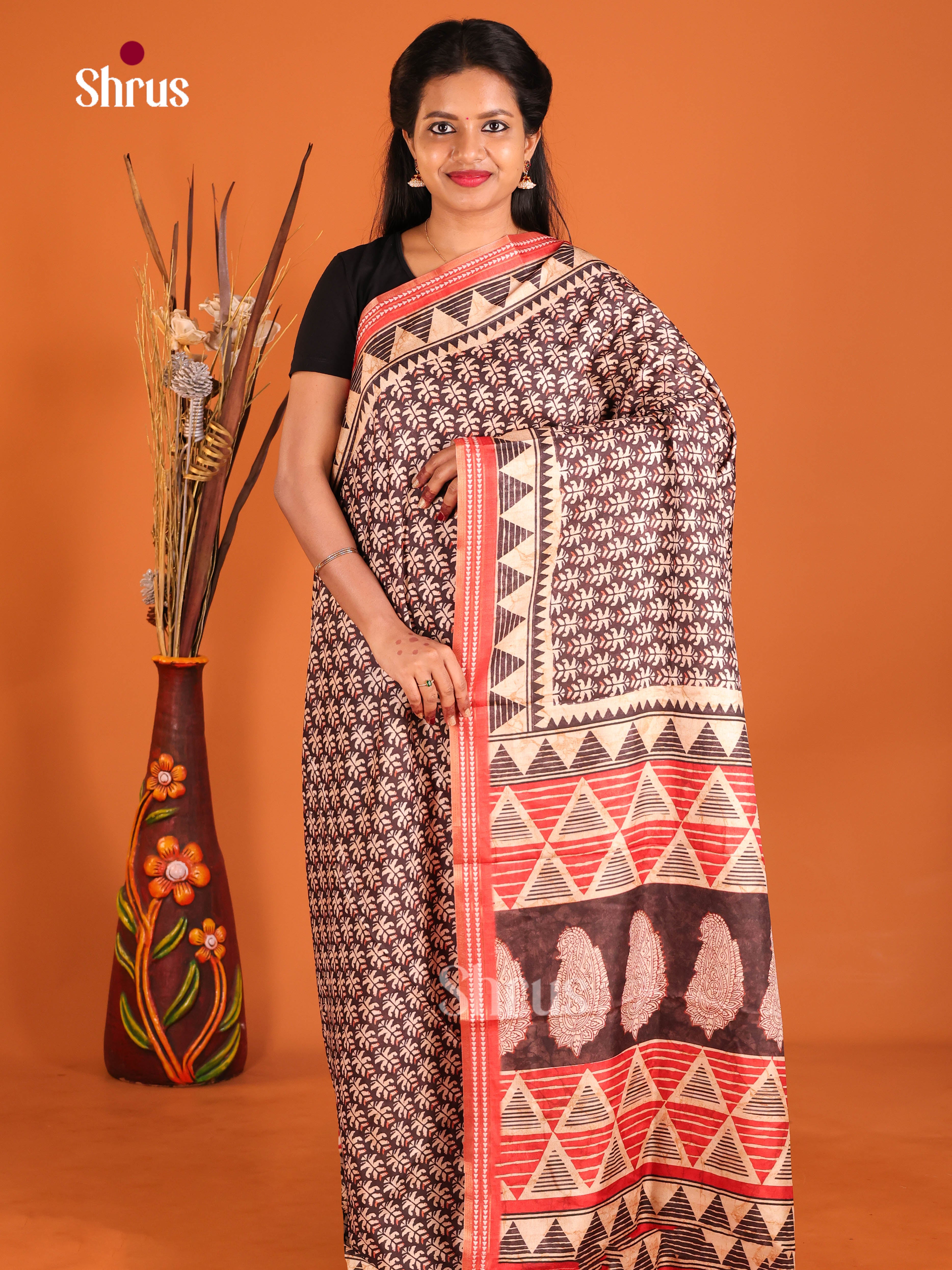 Brown & Orange - Pochampally sico Saree