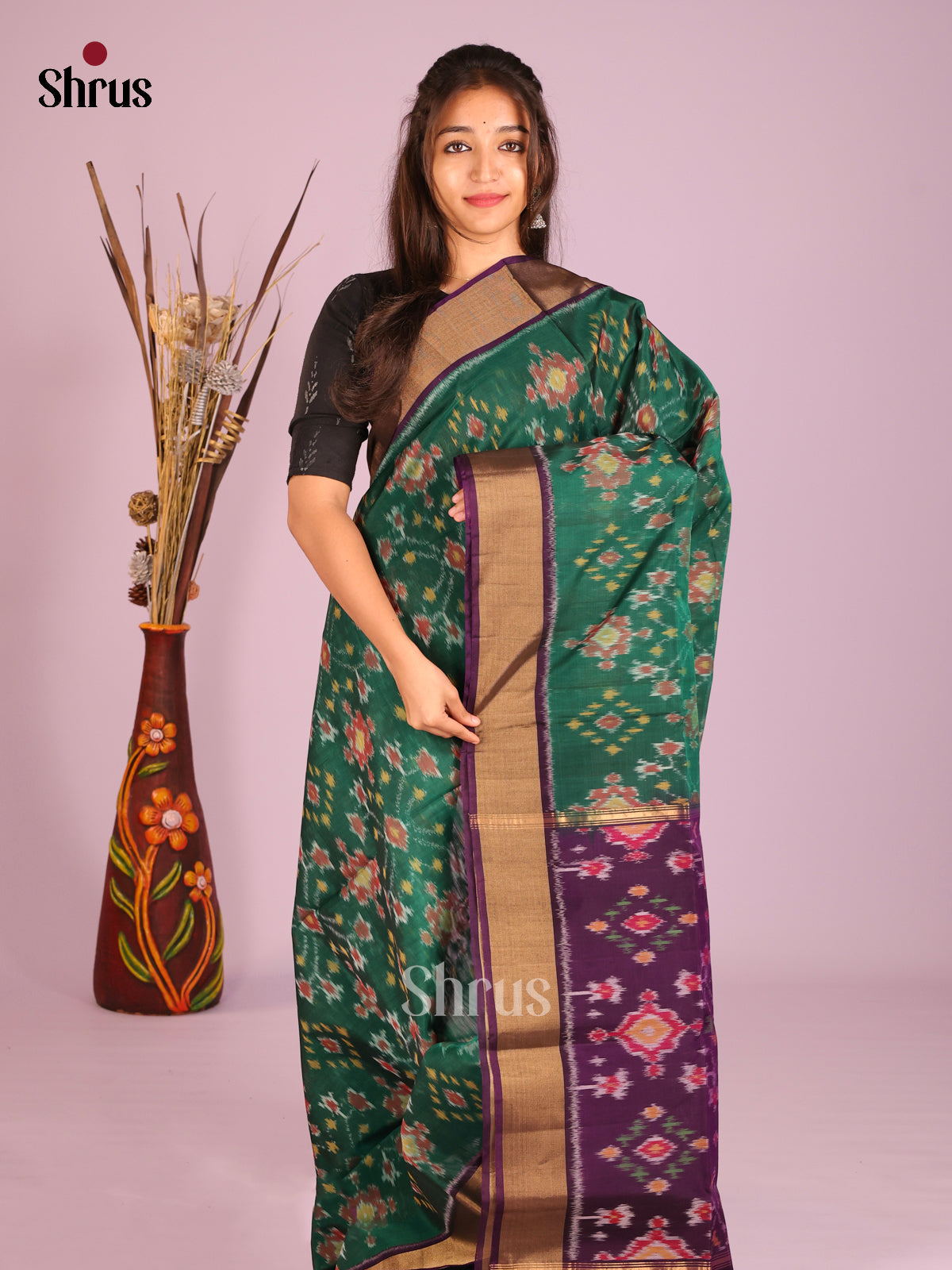 Green & Violet - Pochampally sico Saree - Shop on Shrus.com