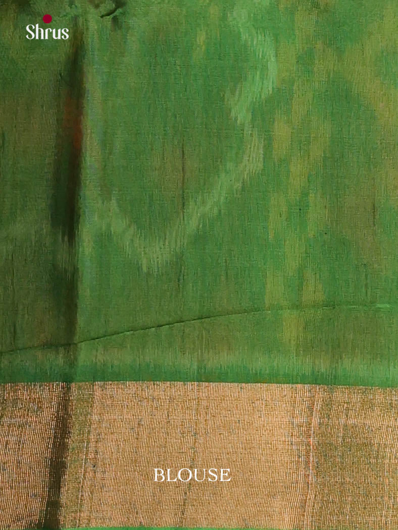 Radiant Orange Pochampally Saree In Silk Cotton With Light Green Ikkat Pallu