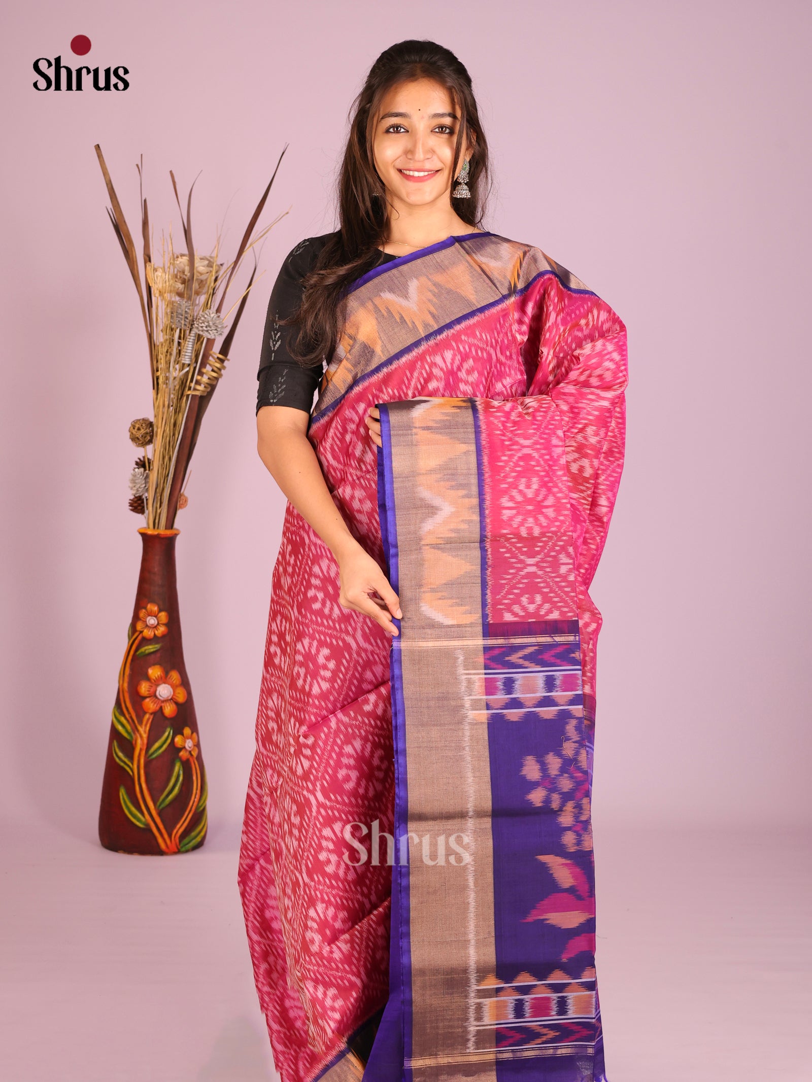 Pink & Blue- Pochampally sico Saree - Shop on Shrus.com