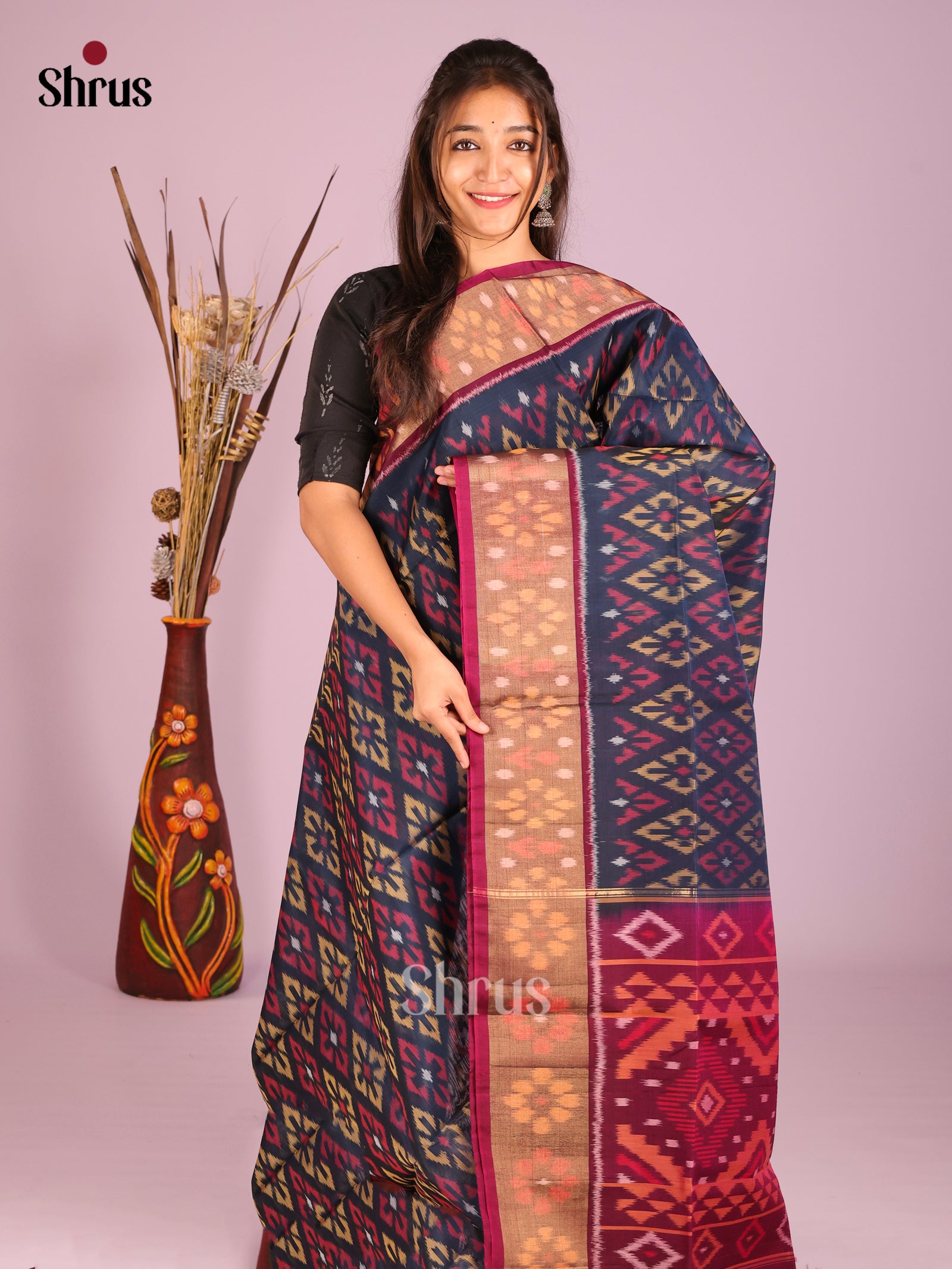 Blue & Maroon - Pochampally sico Saree