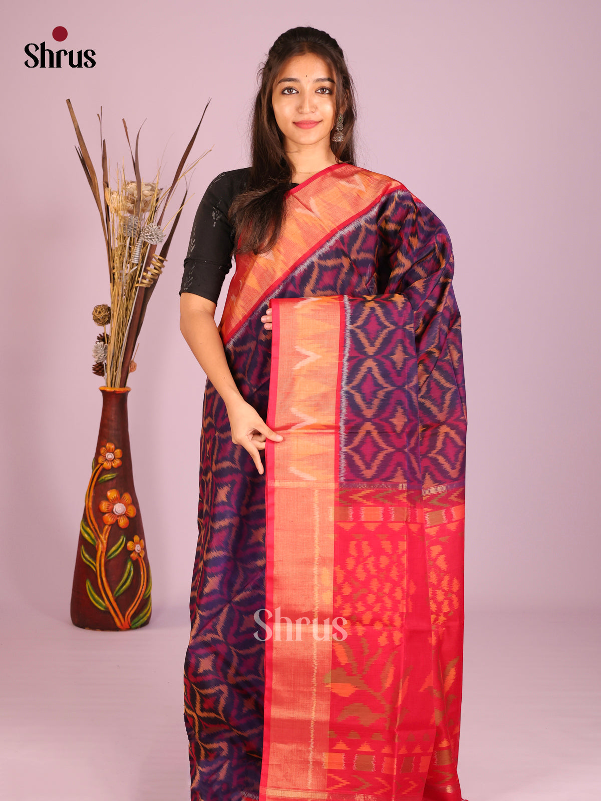 Blue & Red- Pochampally sico Saree