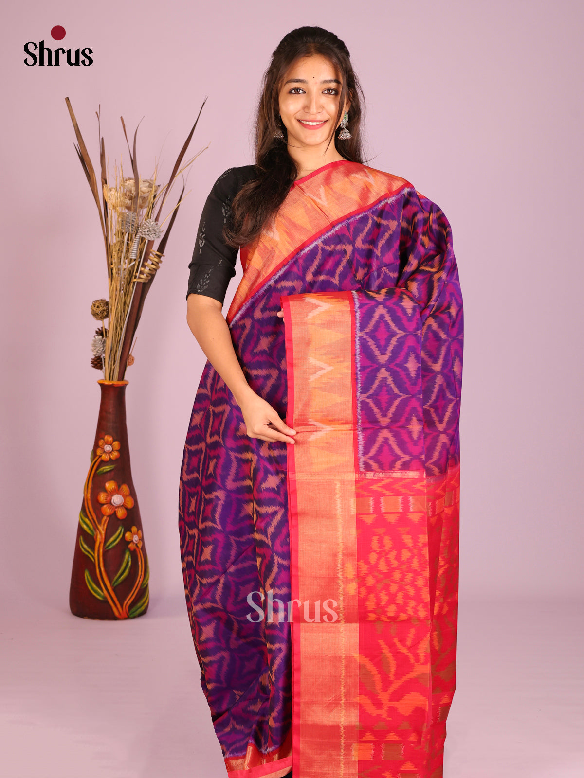 Violet & Red - Pochampally sico Saree