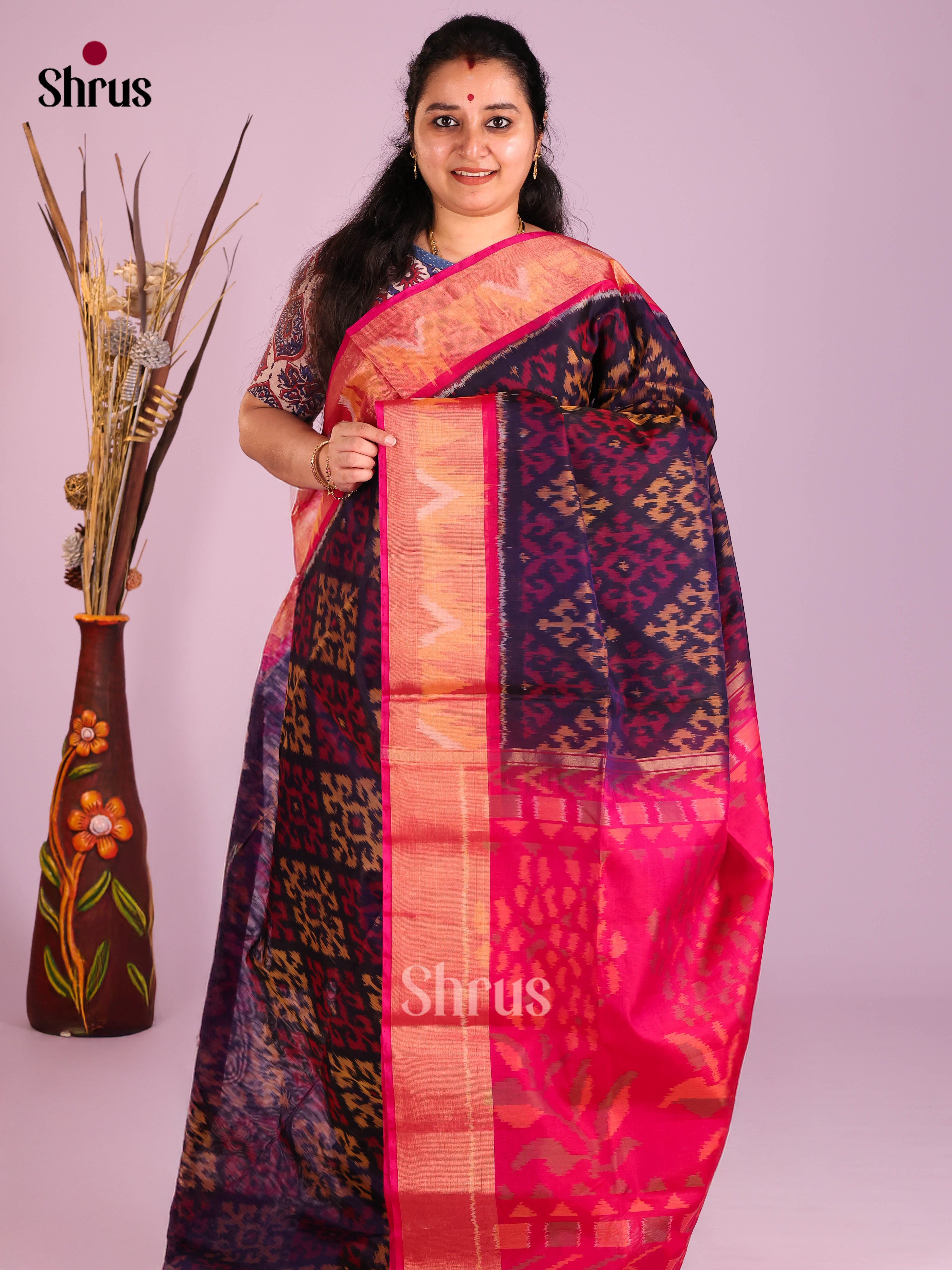 Blue & Pink - Pochampally sico Saree