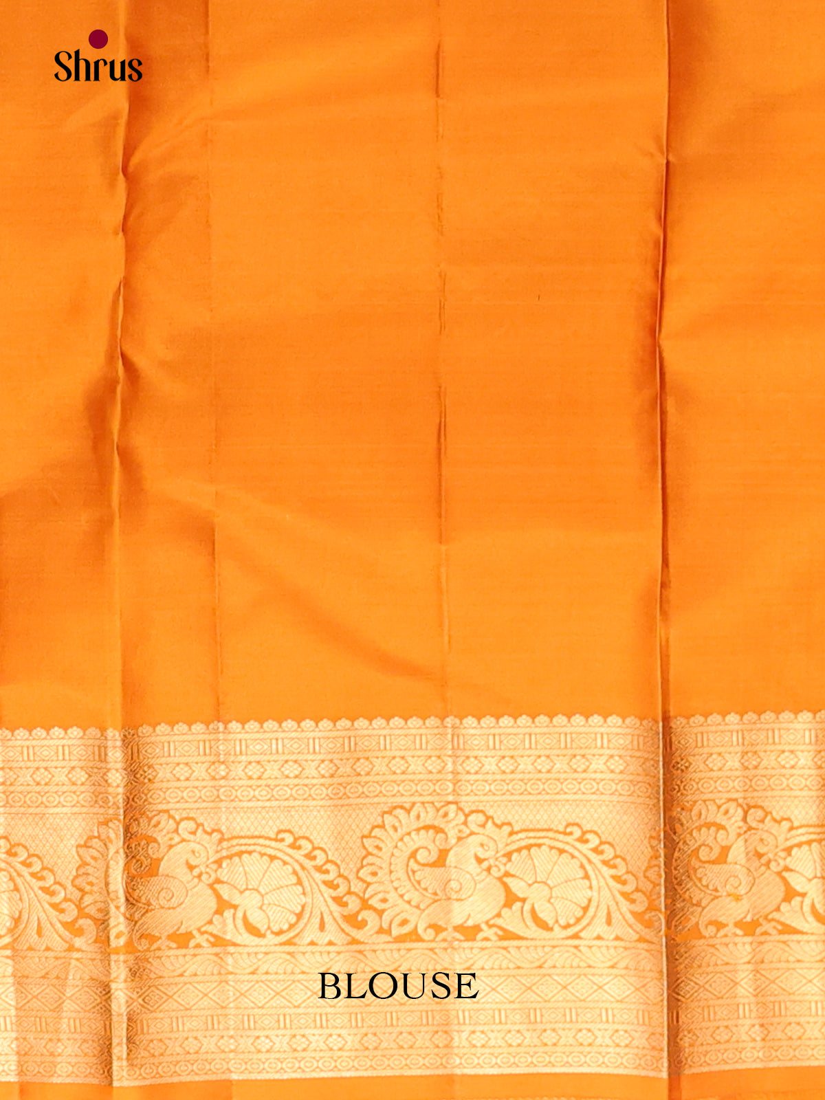 Orange single tone Kanchipuram Butta design Saree with rich traditional zari border - Shop on Shrus.com