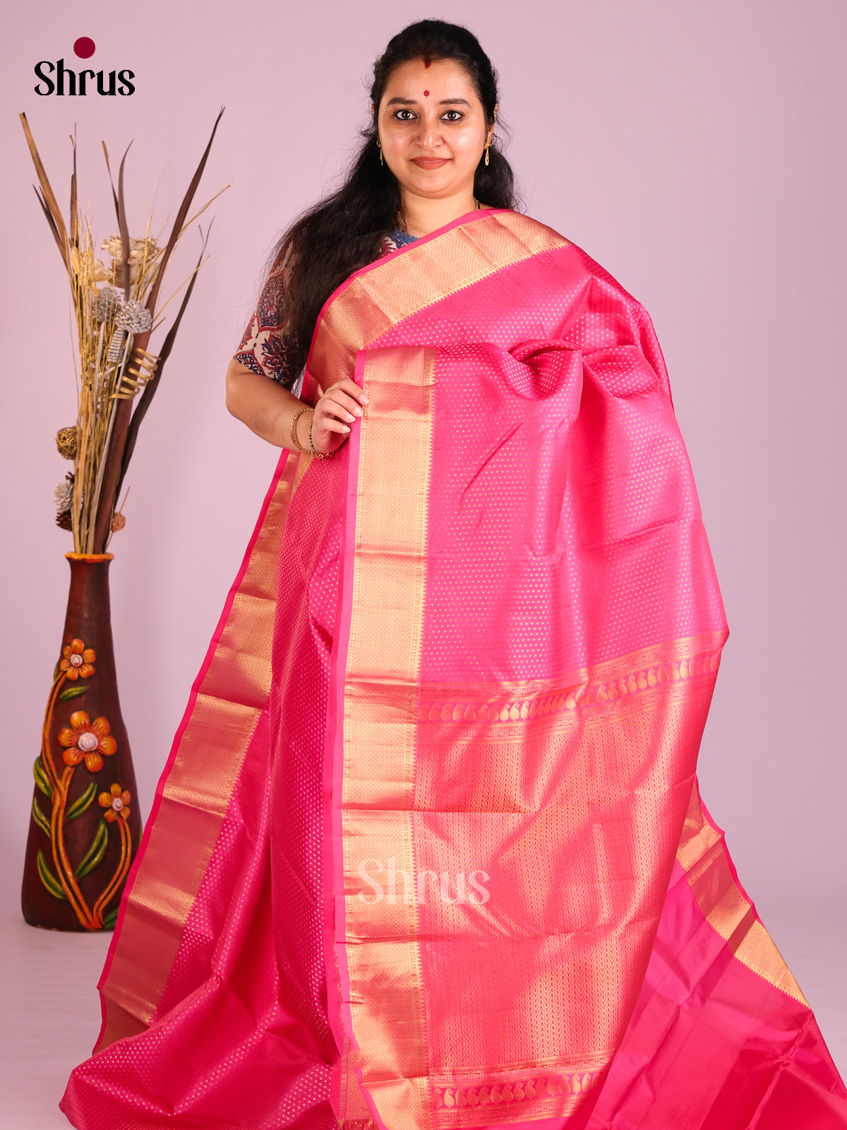 Shimmering Pink Kanjivaram Saree with Intricate Buttas & kaddi zari border