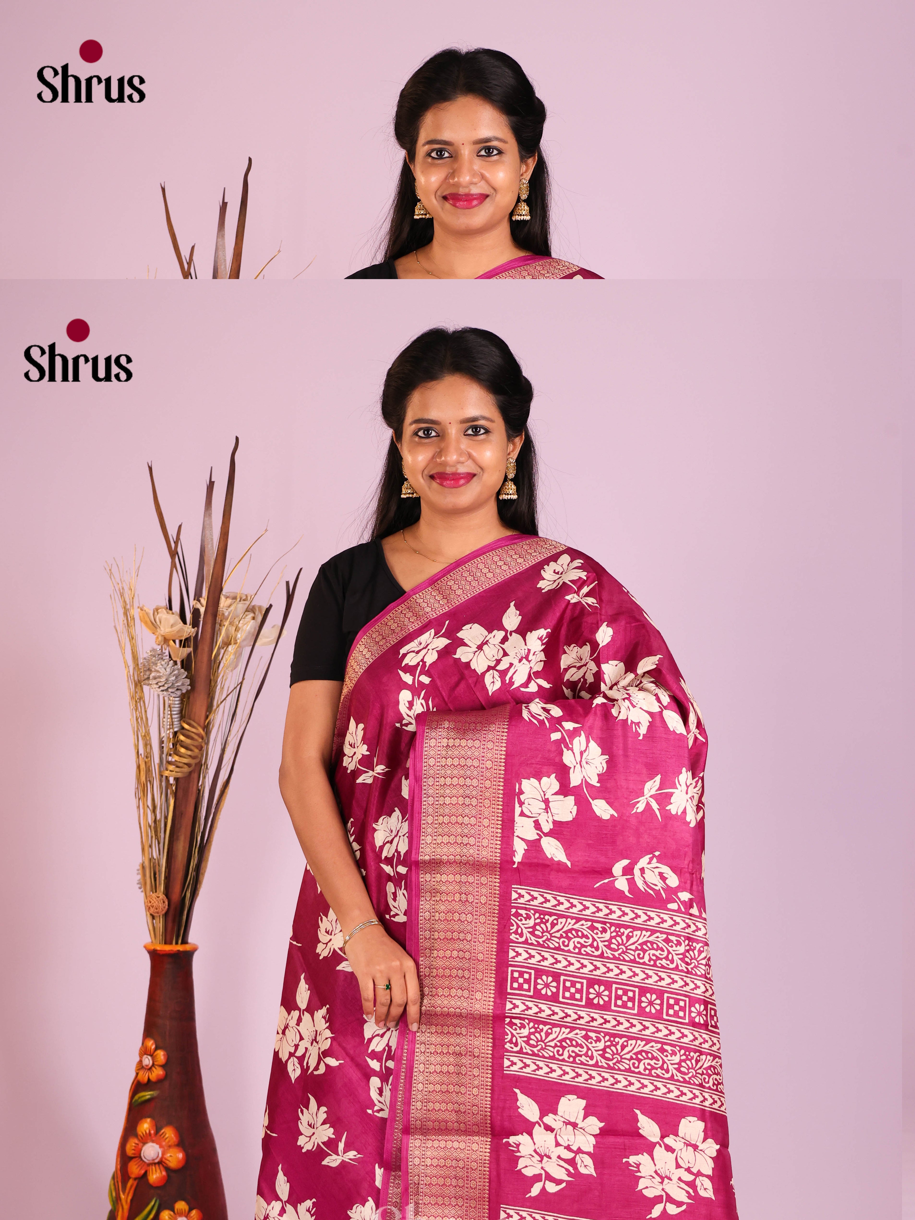Wine - Semi Crepe Saree