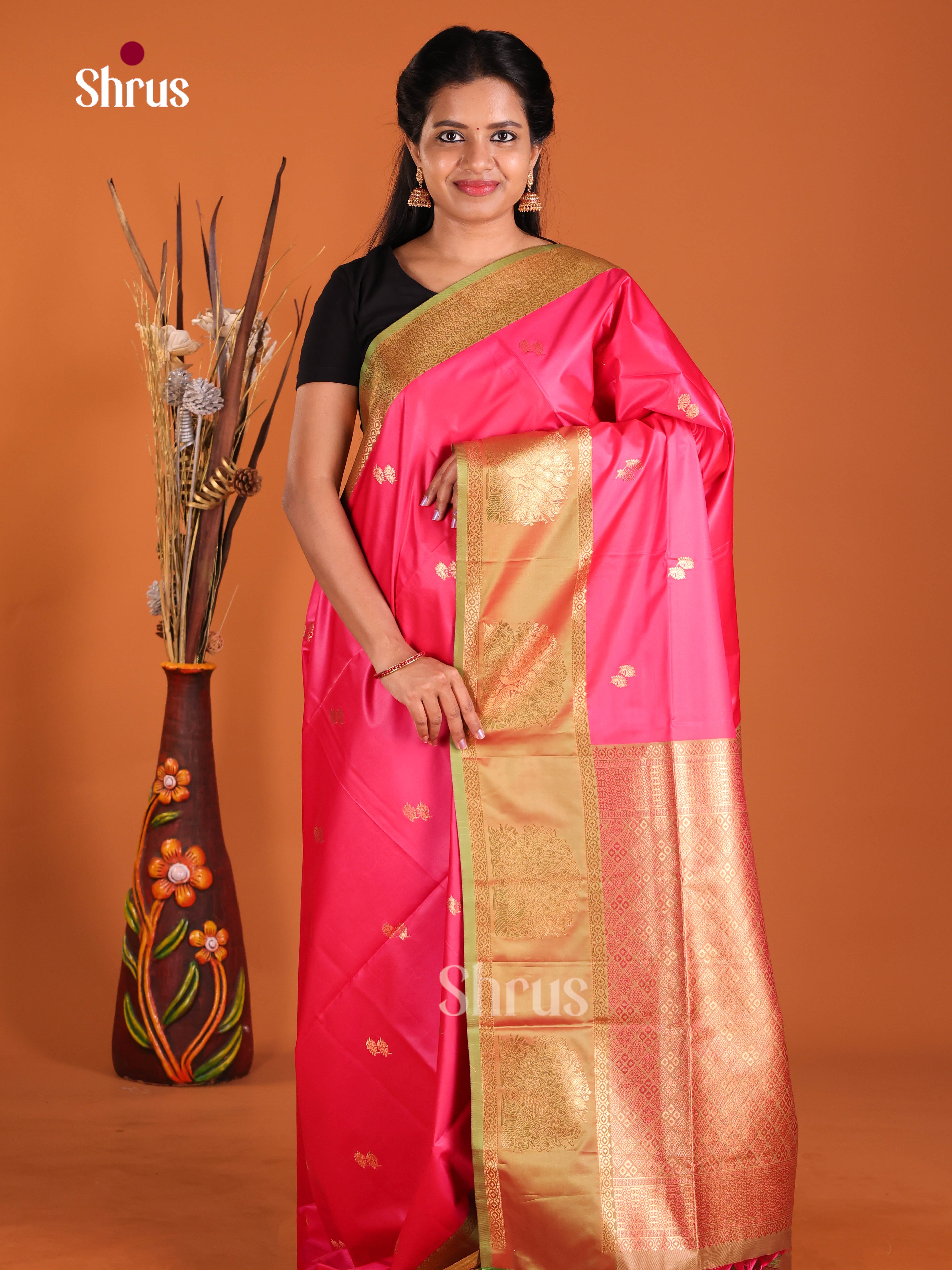Pink & Green - Semi Softsilk Saree