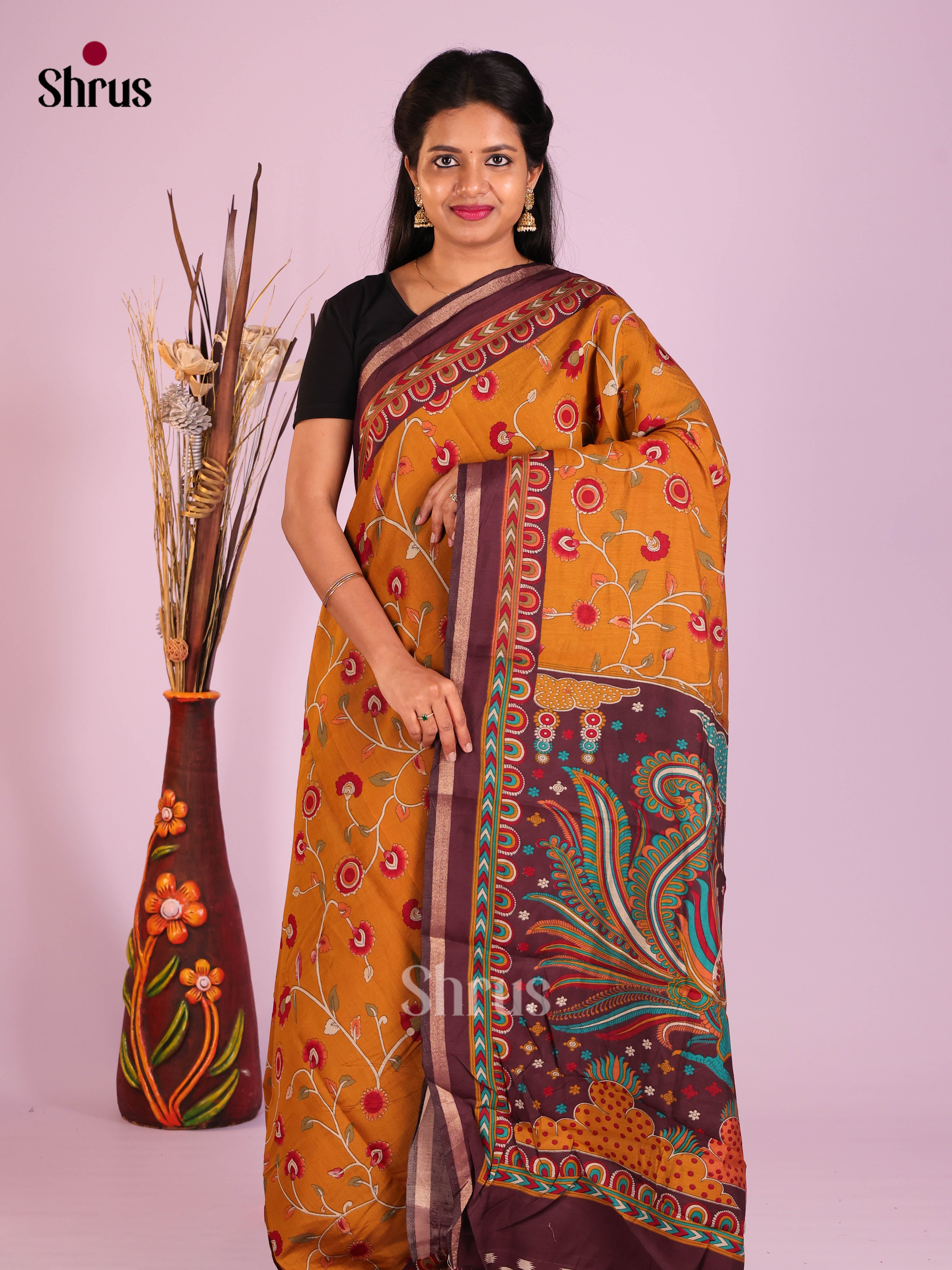 Orange & Maroon - Art Modal Saree - Shop on Shrus.com