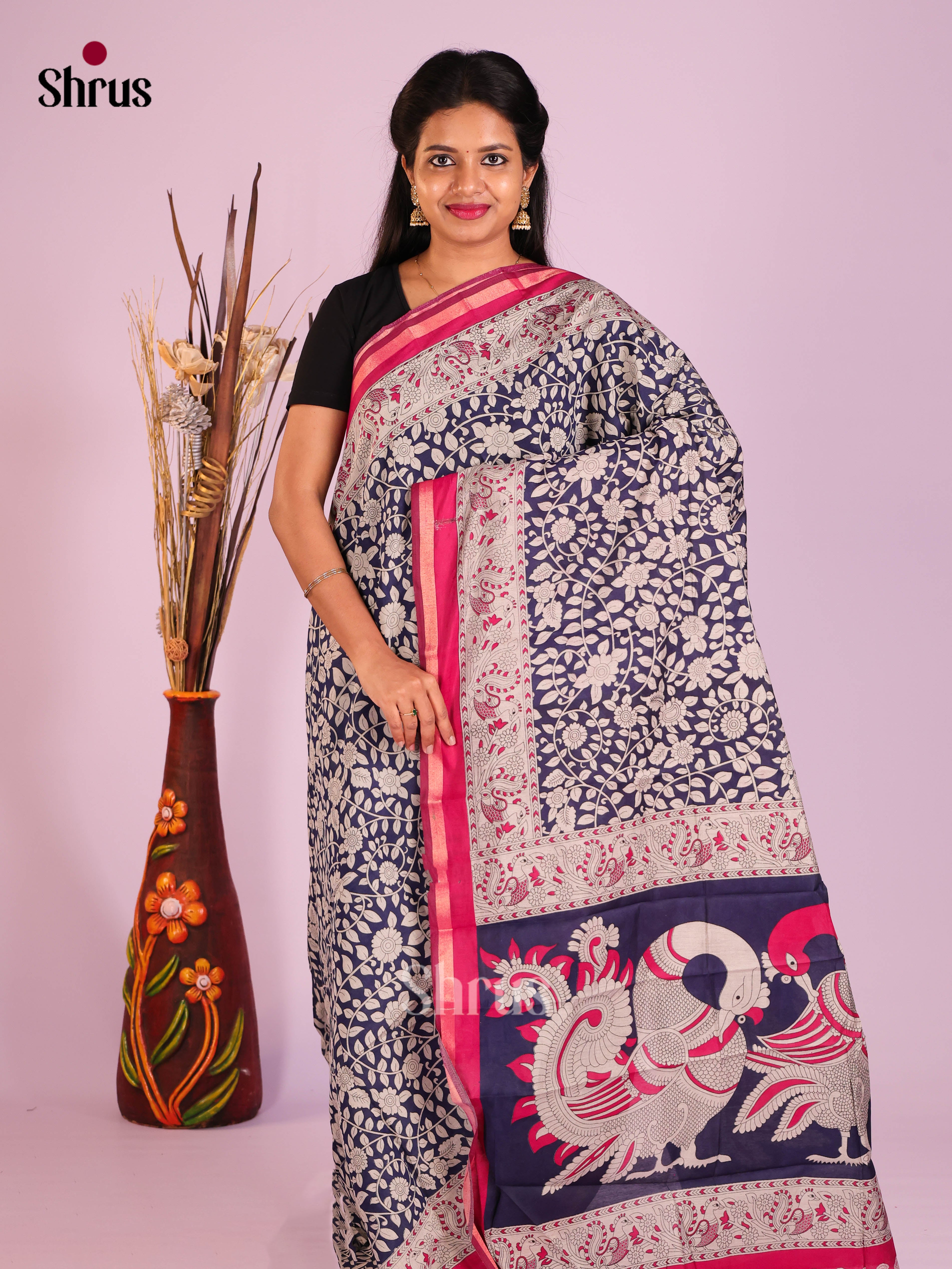 Blue & Pink - Art Modal Saree
