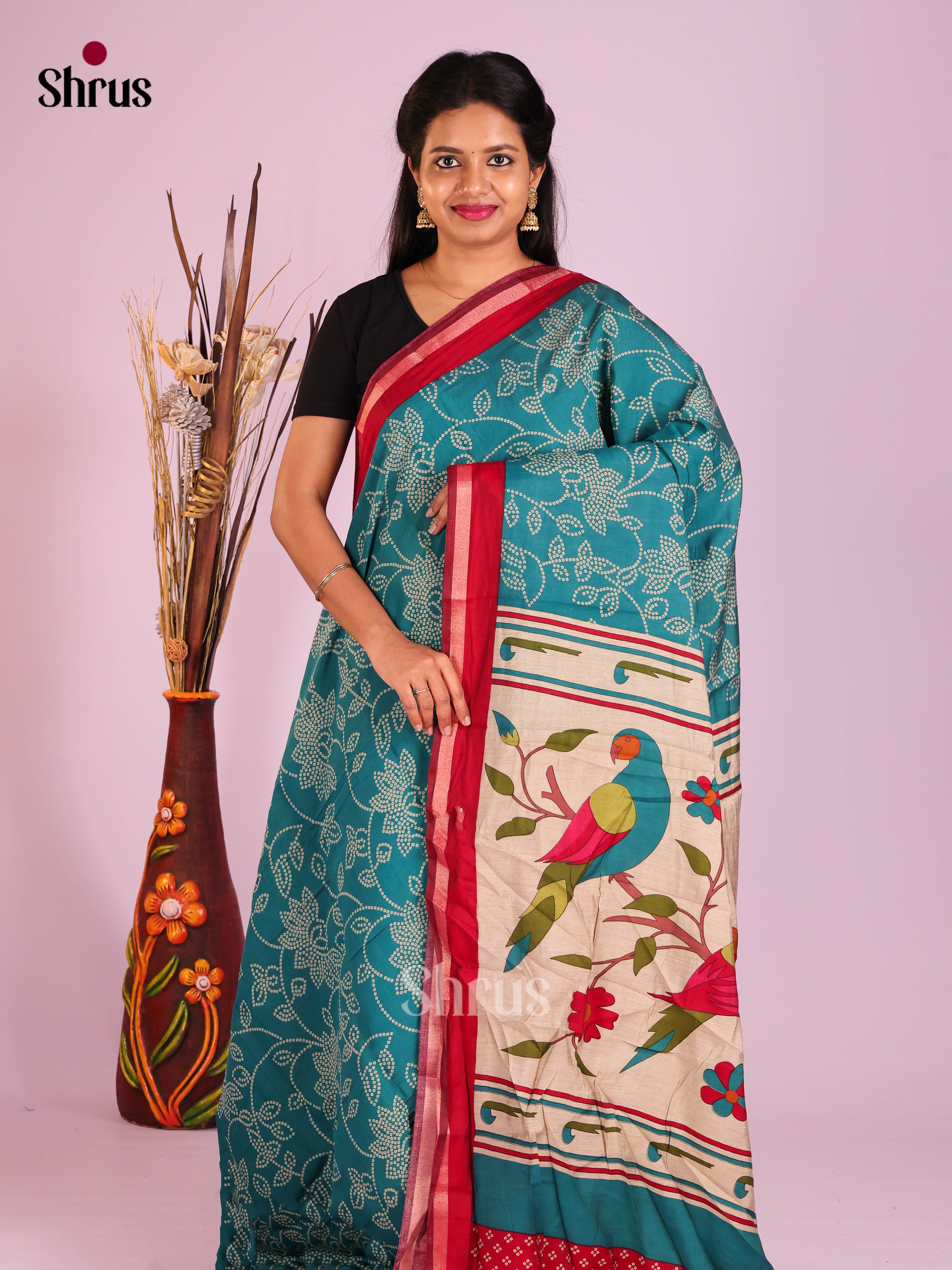 Blue & Red- Art Modal Saree