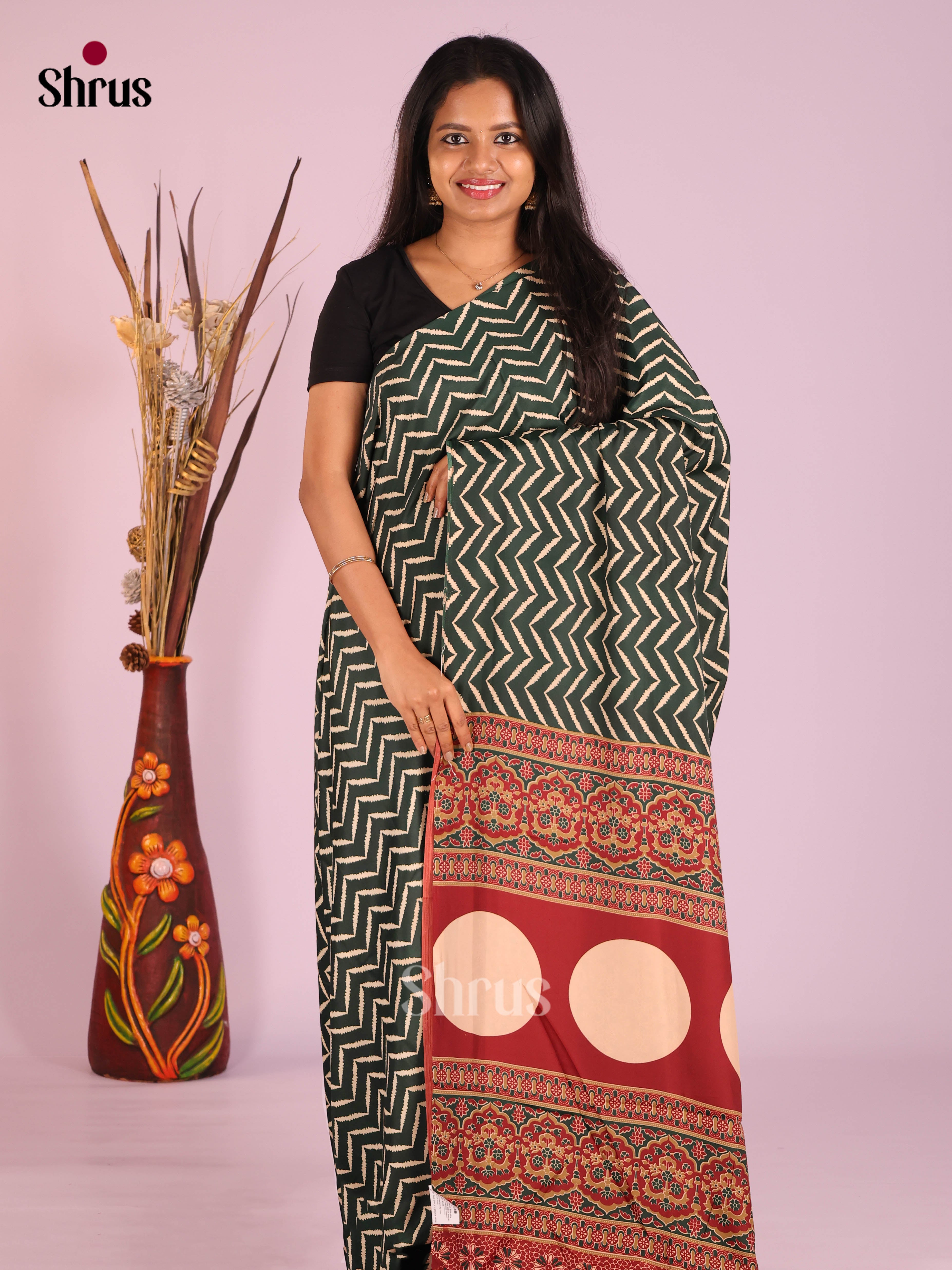 Green & Red - Semi Modal Saree