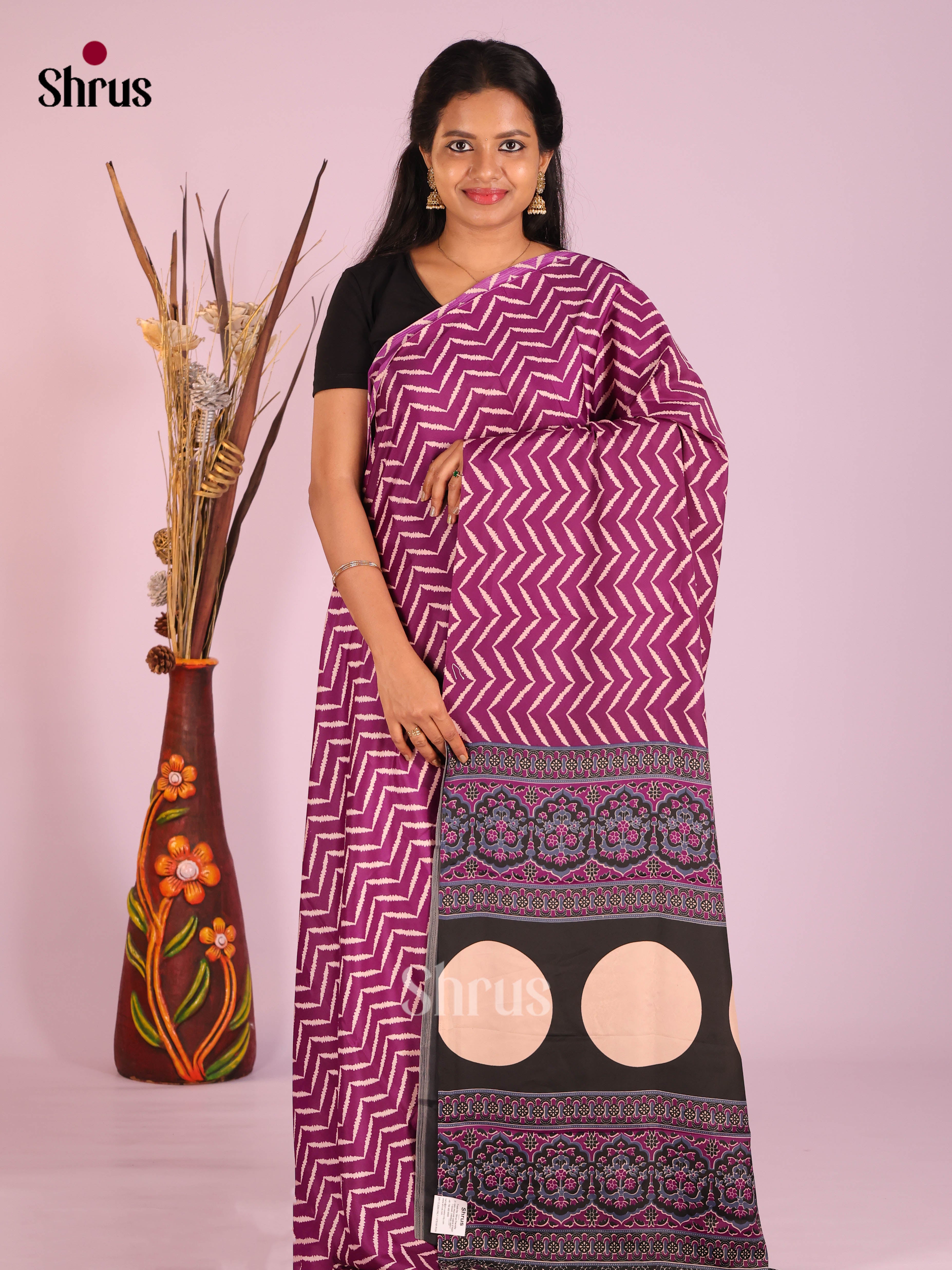 Purple & Black - Semi Modal Saree