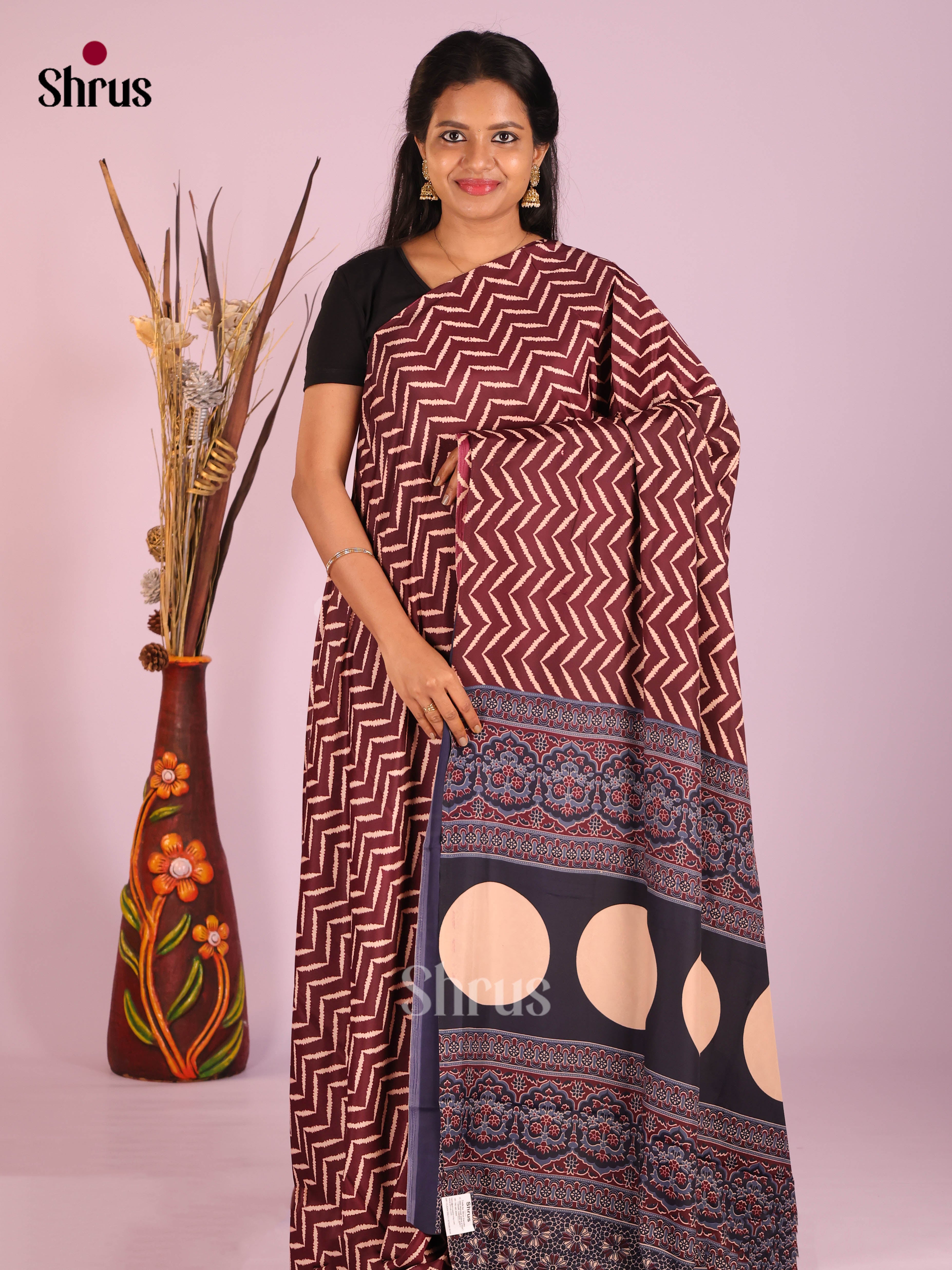 Maroon & Blue - Semi Modal Saree