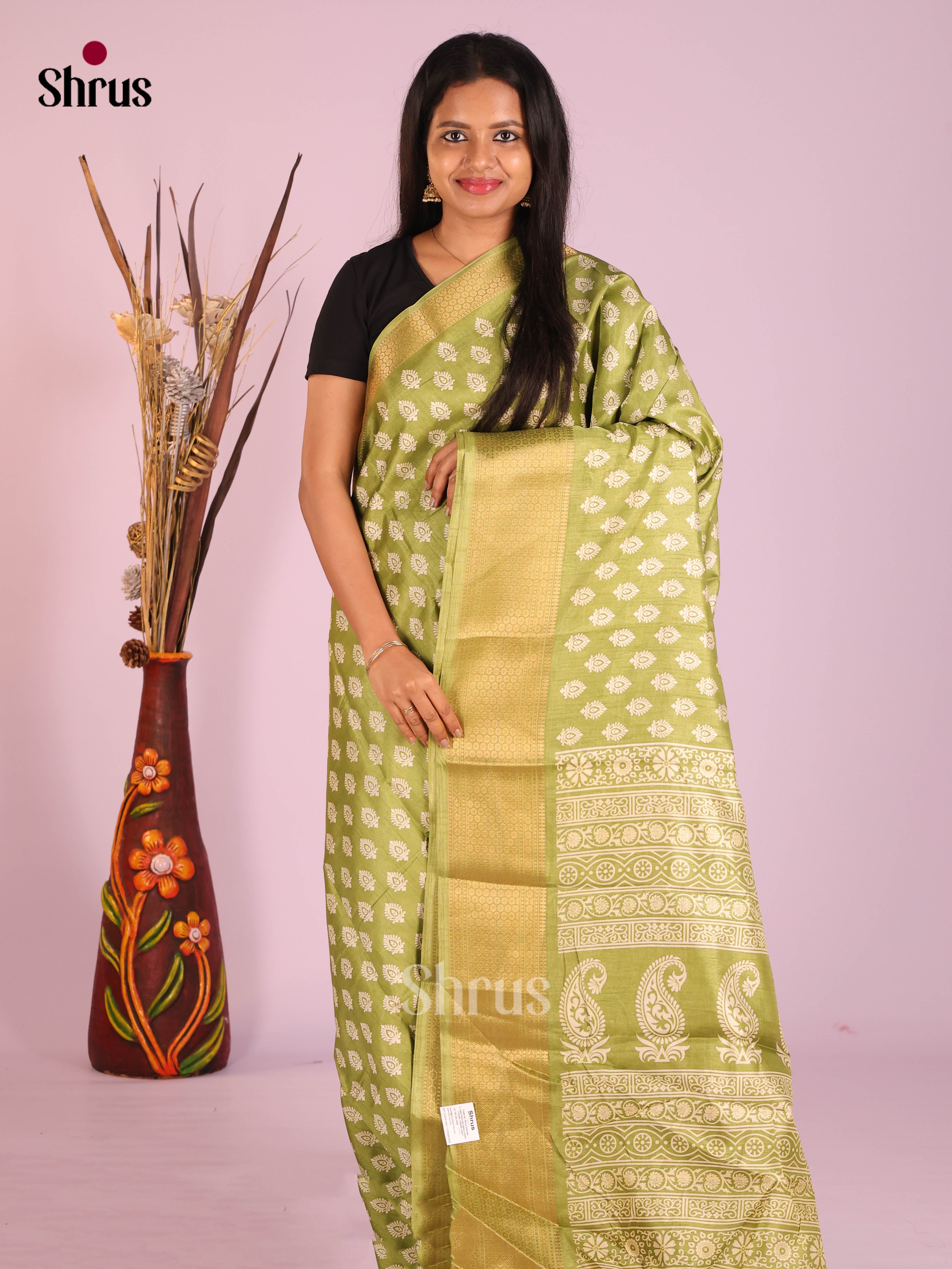 Green - Semi Crepe Saree - Shop on Shrus.com