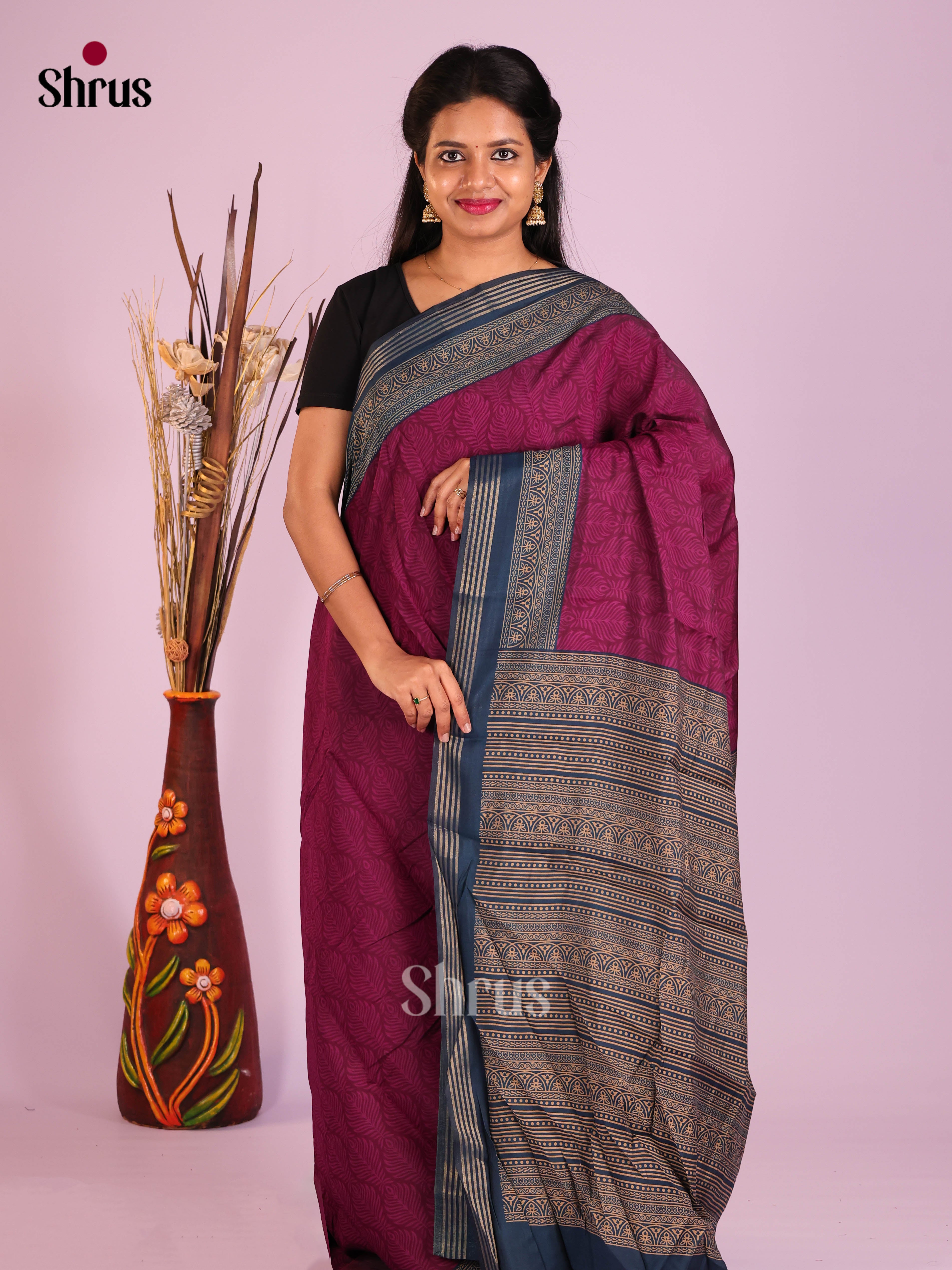 Purple & Blue- Art Modal Saree - Shop on Shrus.com