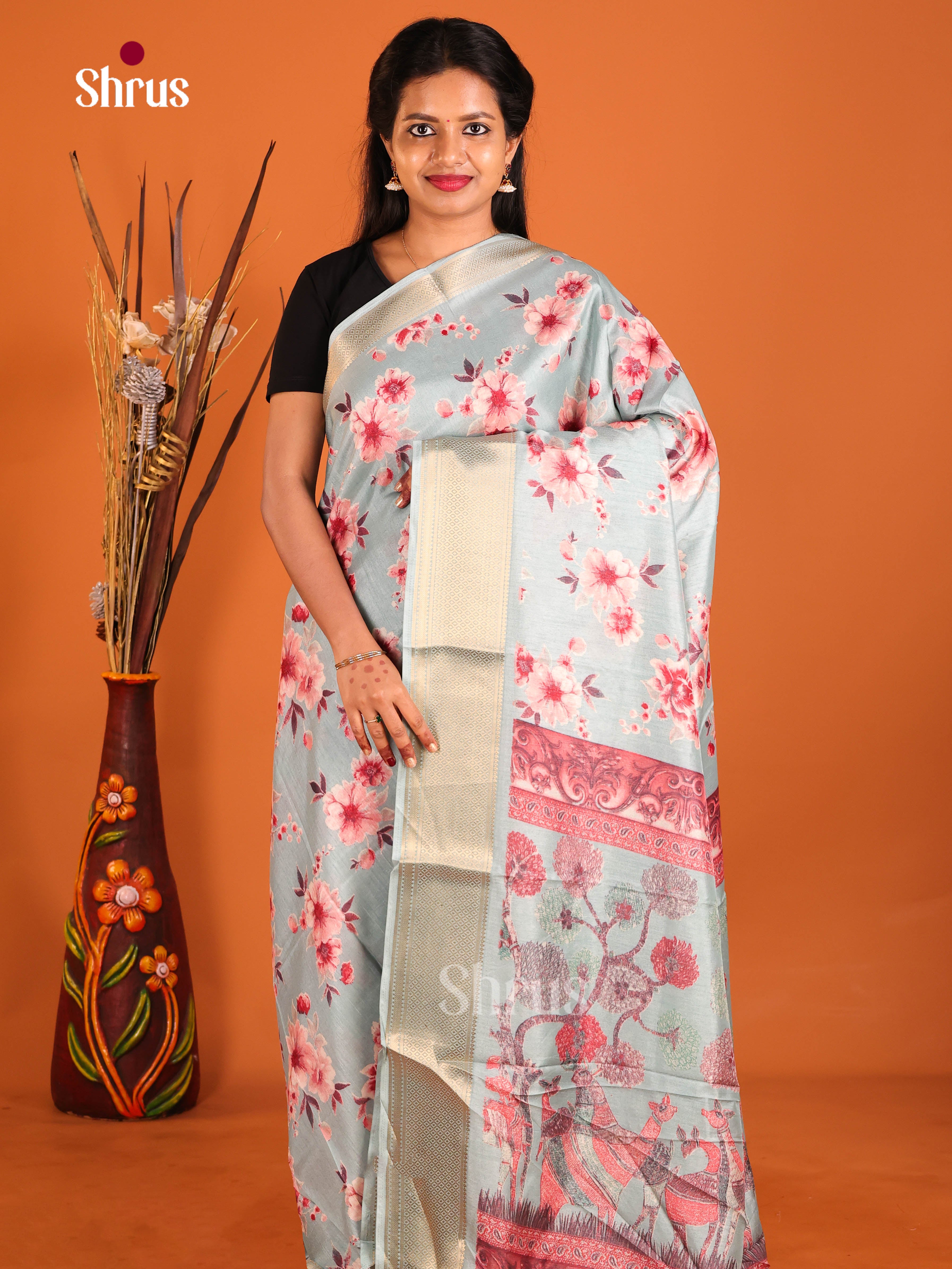 Ice Green- Semi Crepe Saree - Shop on Shrus.com
