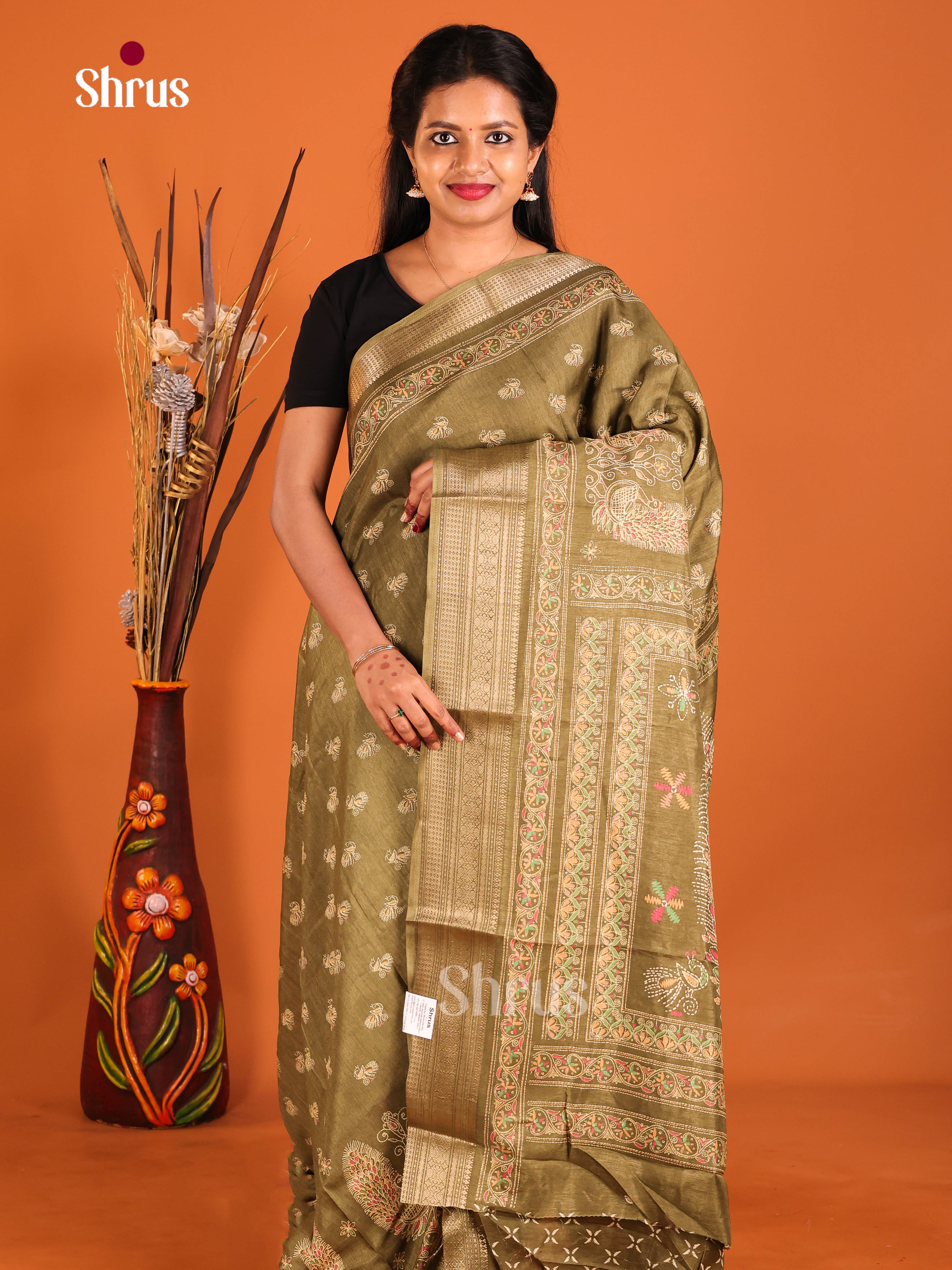 Chutney Green- Semi Crepe Saree