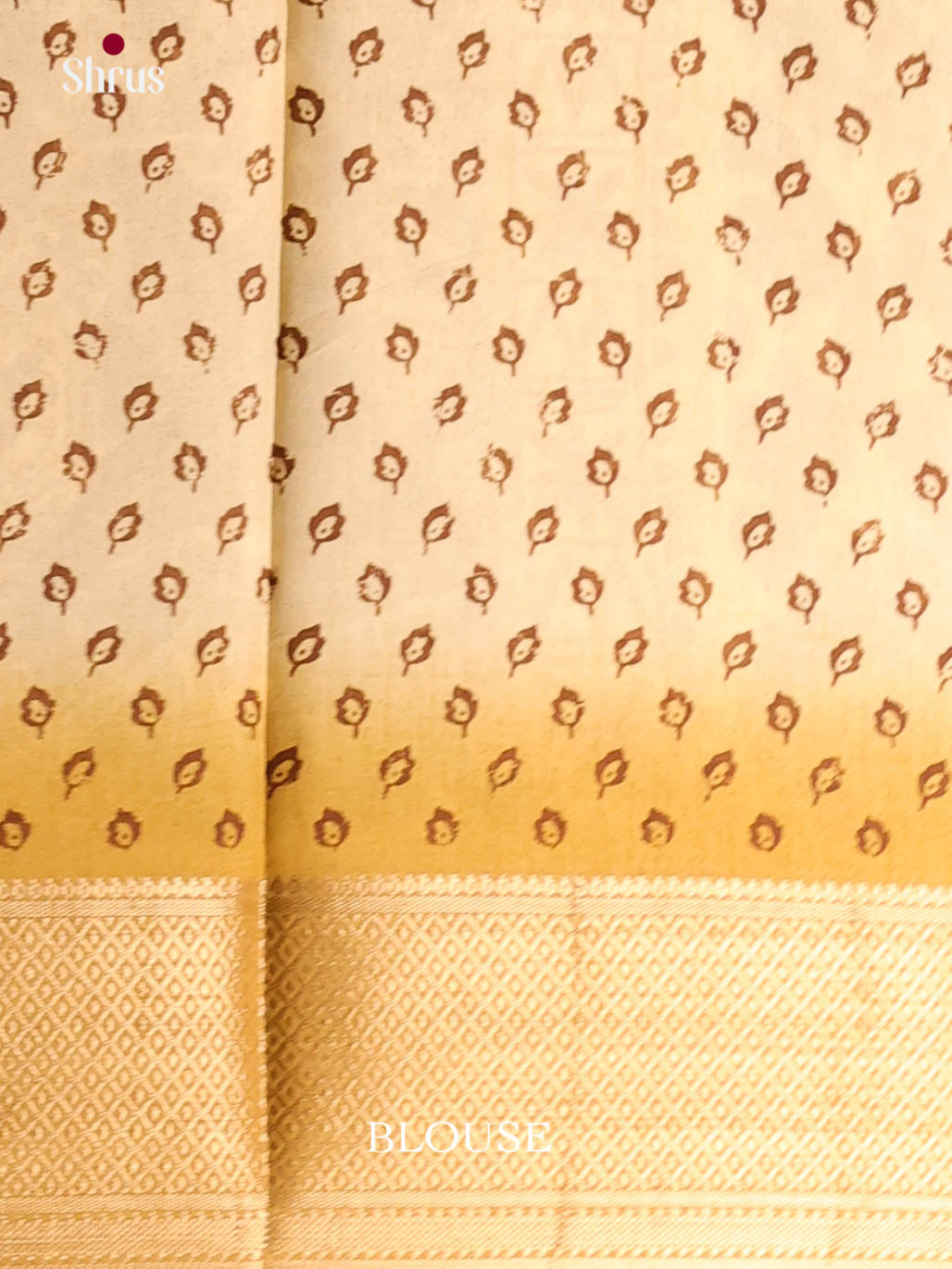Cream & Yellow- Semi Crepe Saree - Shop on Shrus.com