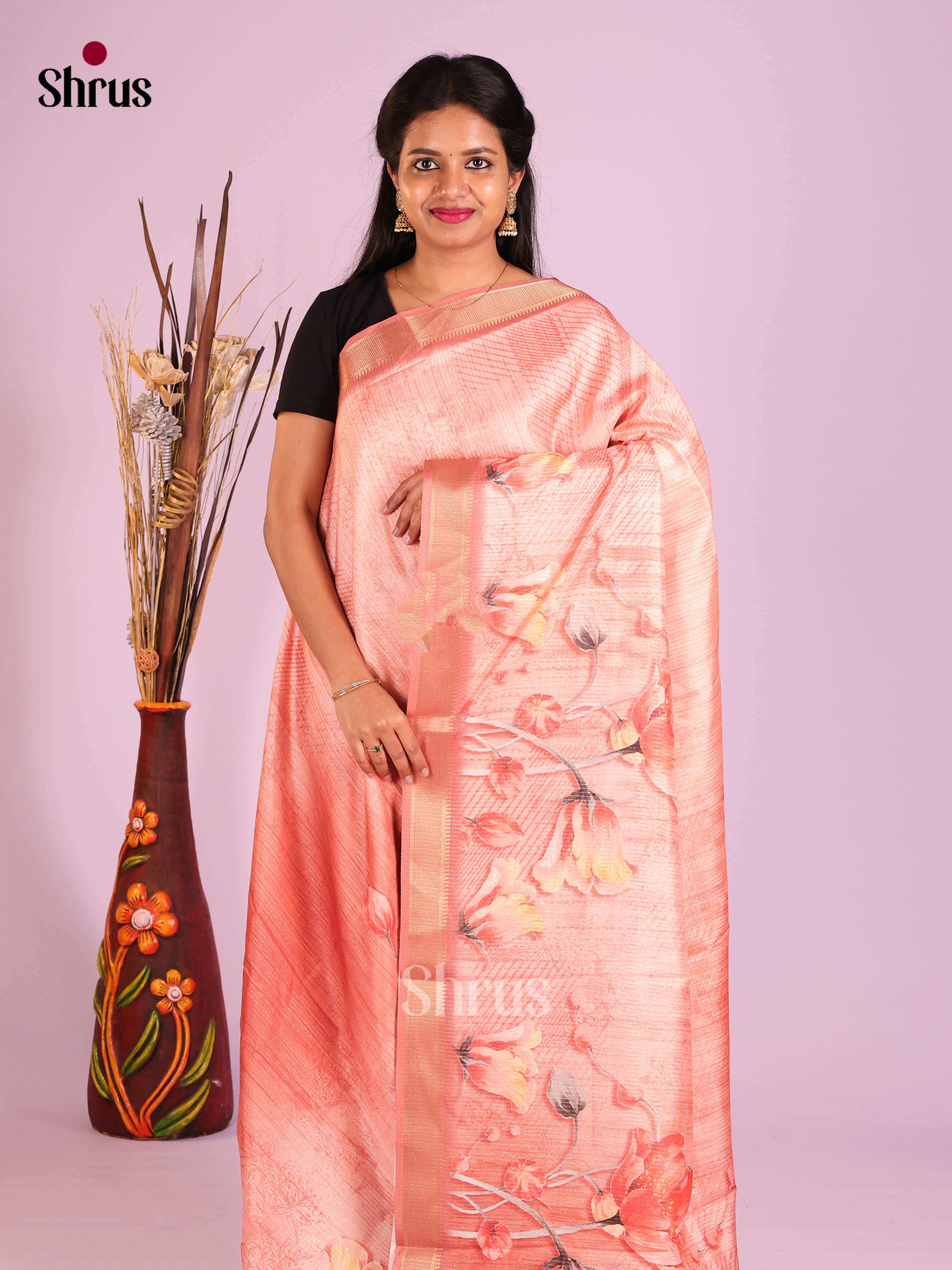 Pink - Semi Dola silk Saree