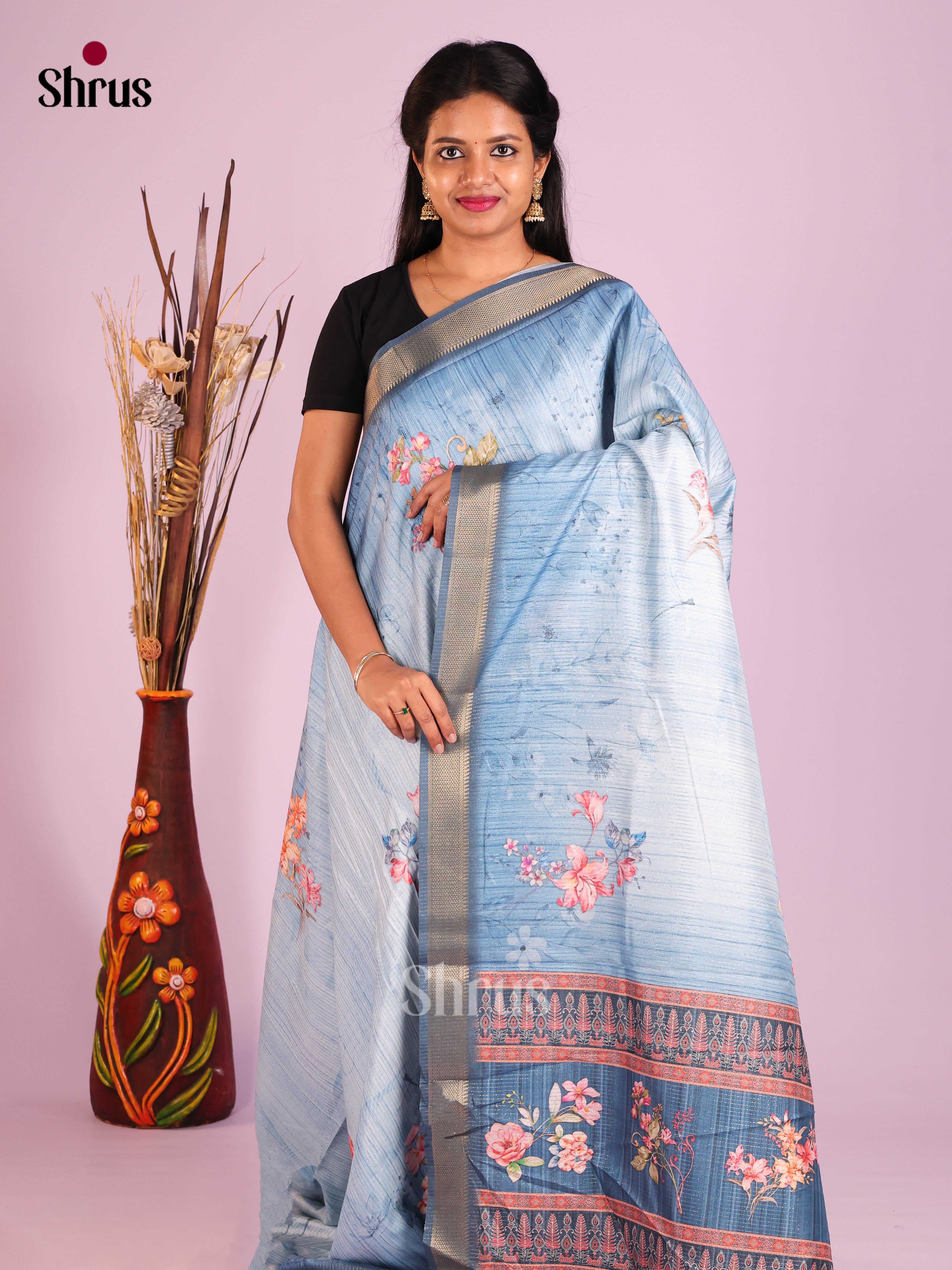 Blue - Semi Dola silk Saree