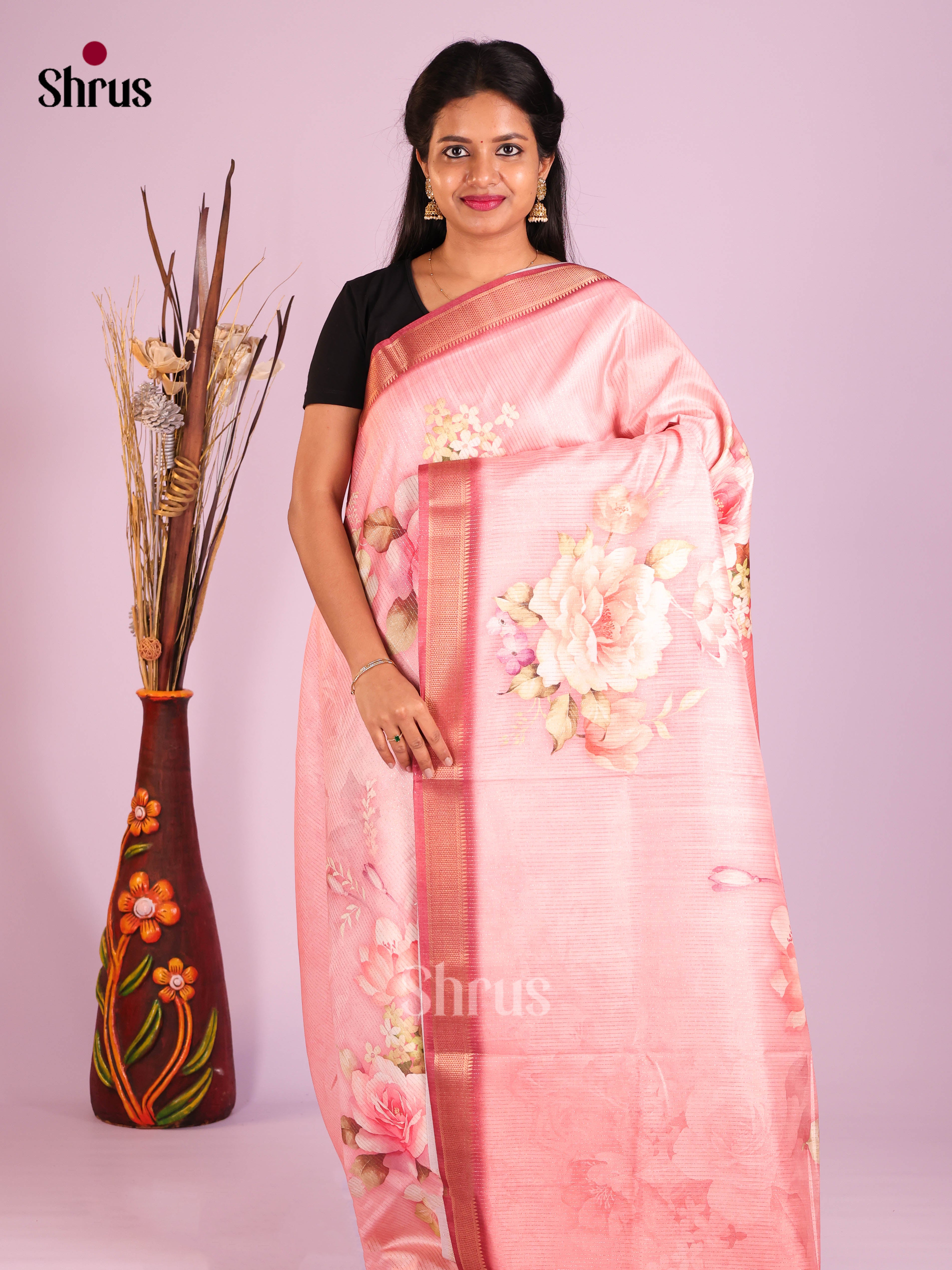 Pink & Maroon - Semi Dola silk Saree