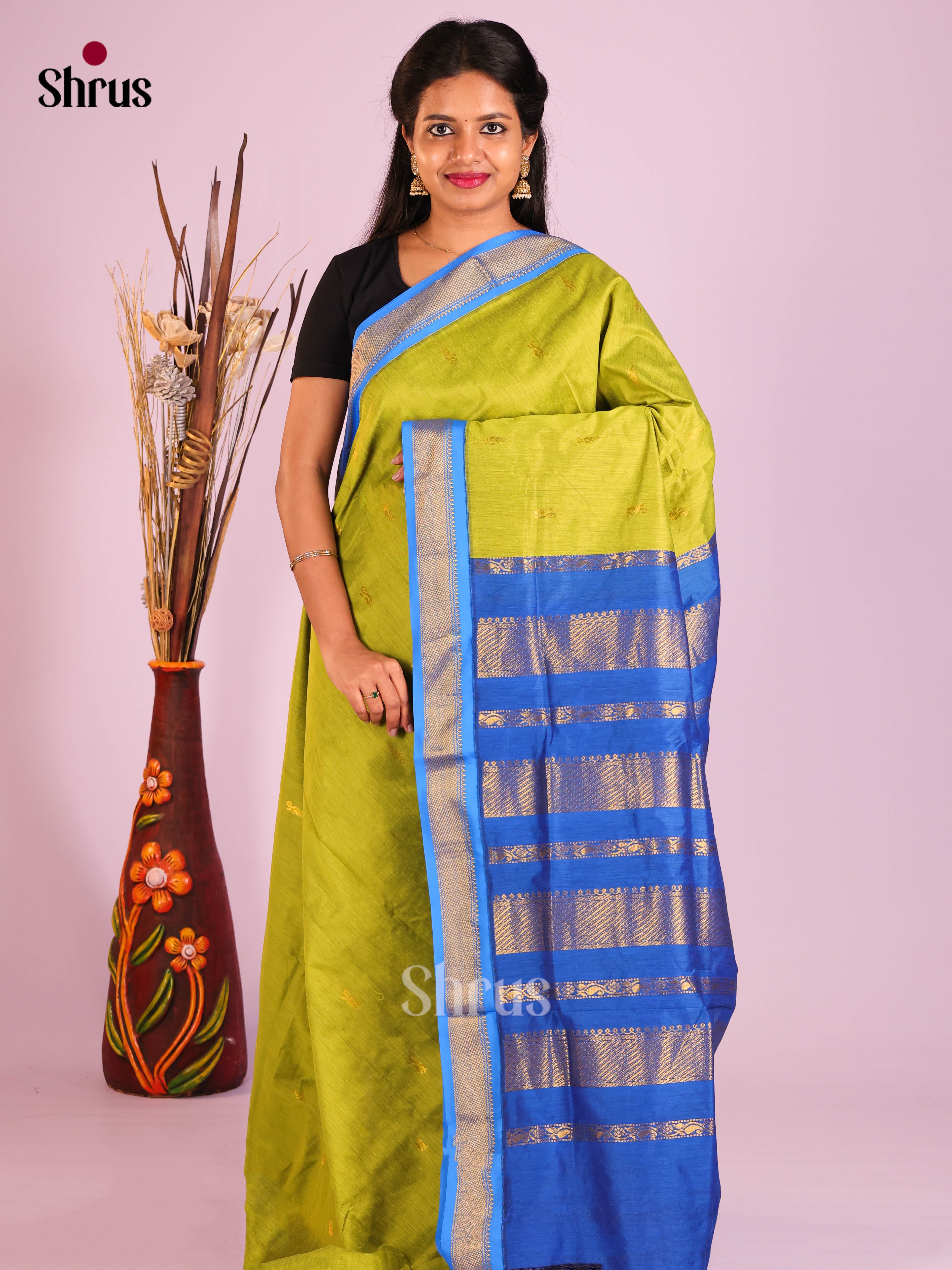 Light Green & Blue - Kalyani Cotton Saree