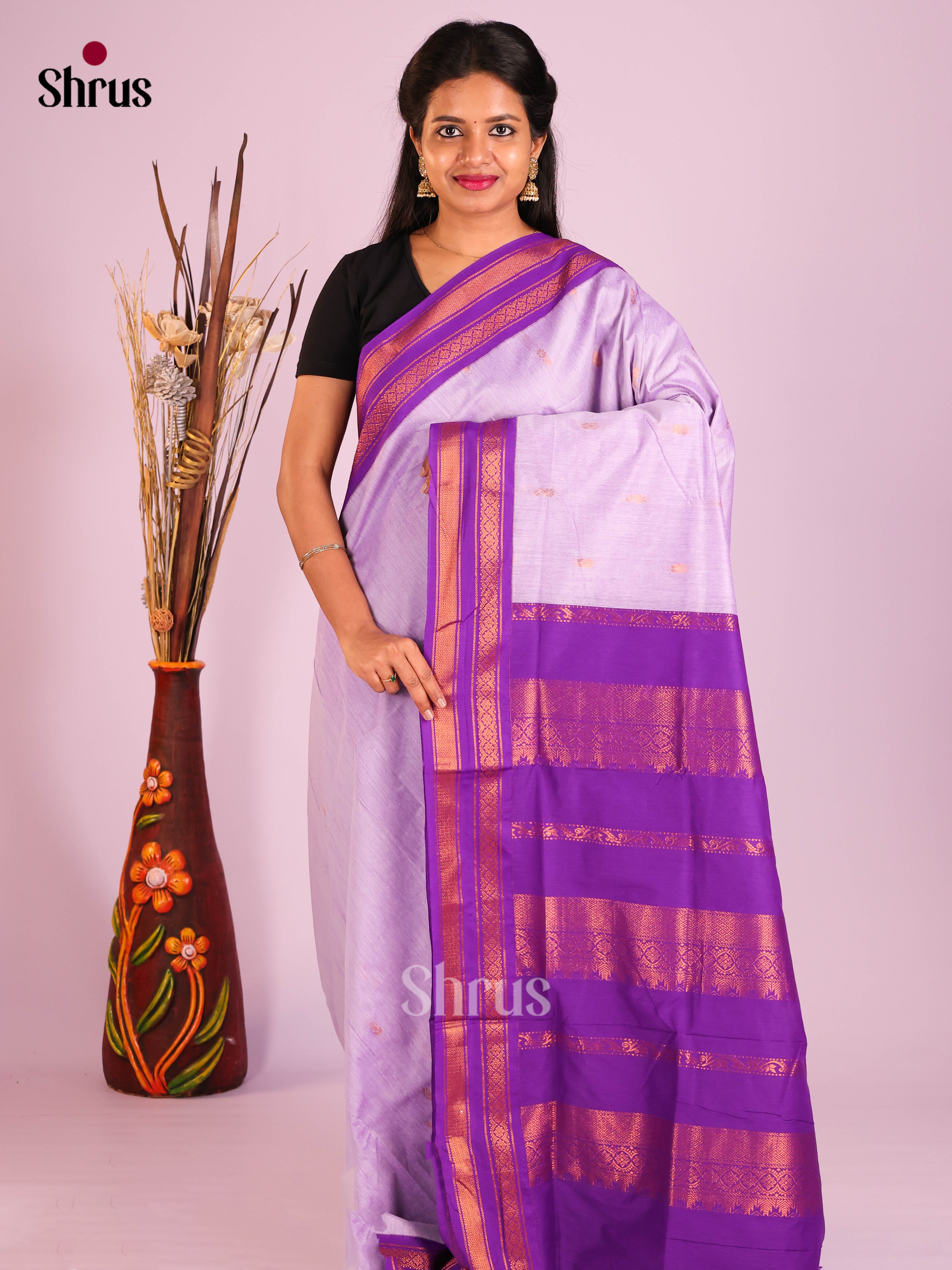 Lavender & Purple - Kalyani Cotton Saree - Shop on Shrus.com