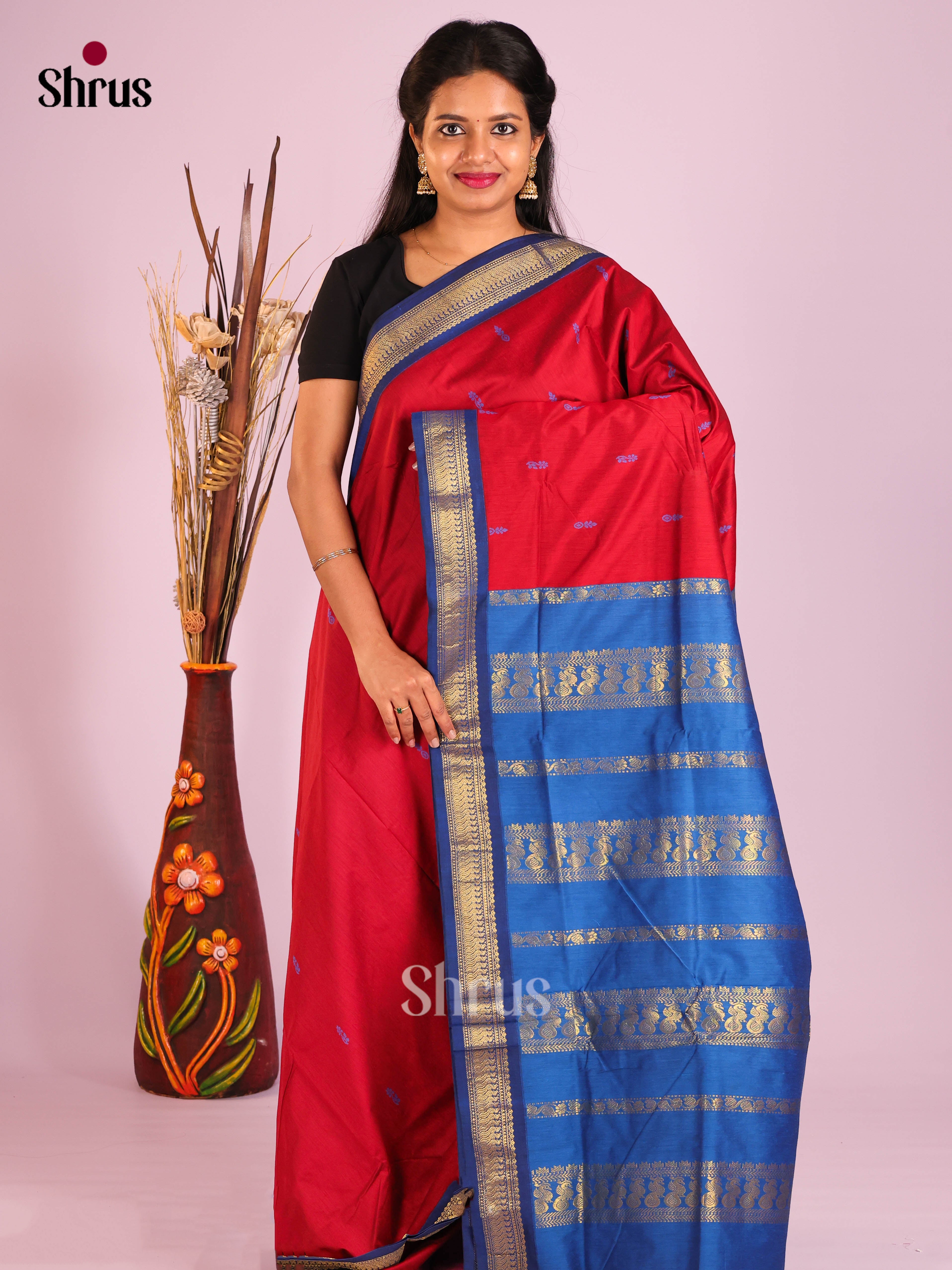 Red & Blue - Kalyani Cotton Saree - Shop on Shrus.com