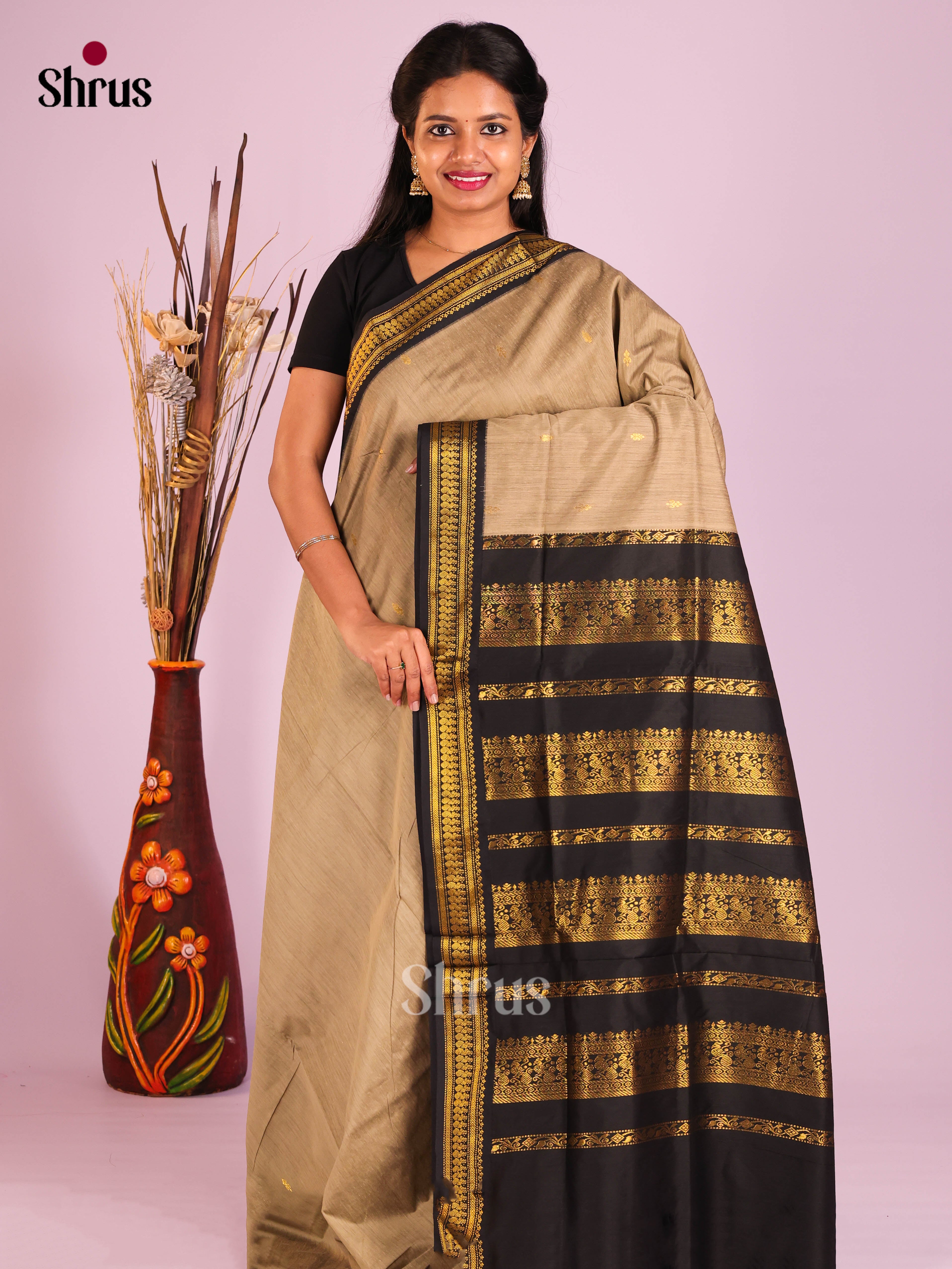 Grey & Black - Kalyani Cotton Saree - Shop on Shrus.com