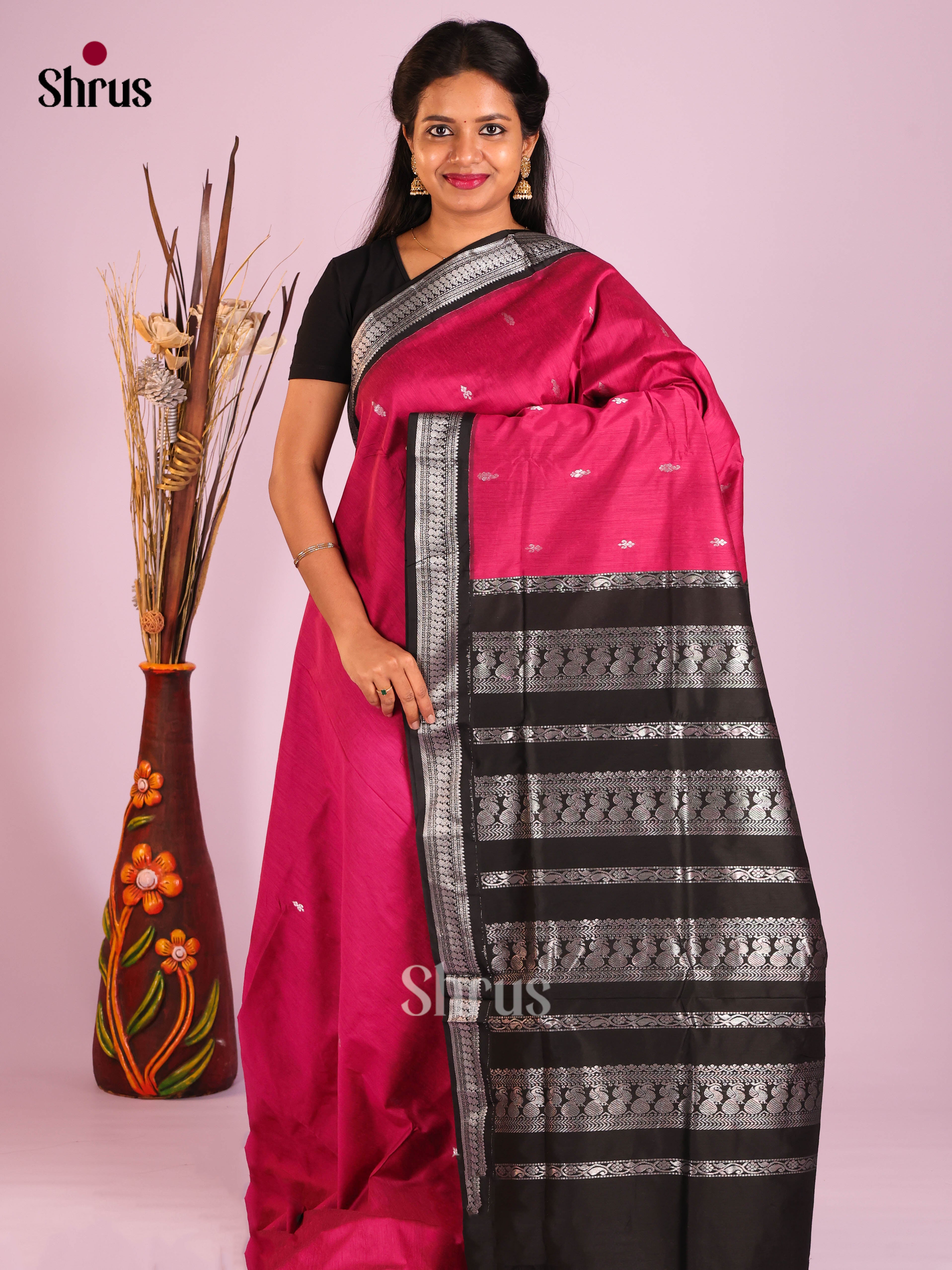 Maroon & Black - Kalyani Cotton Saree - Shop on Shrus.com
