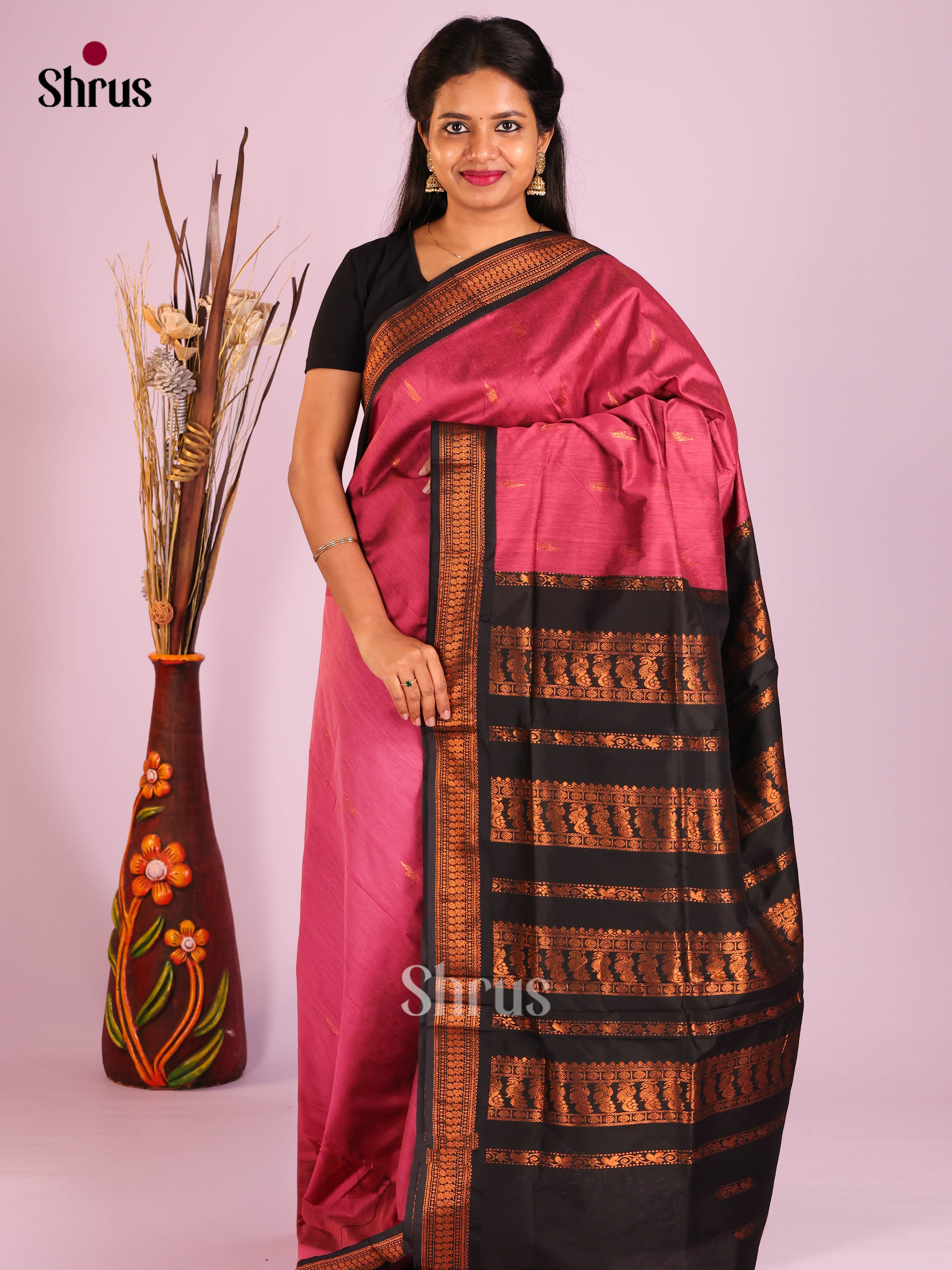 Pink & Black- Kalyani Cotton Saree