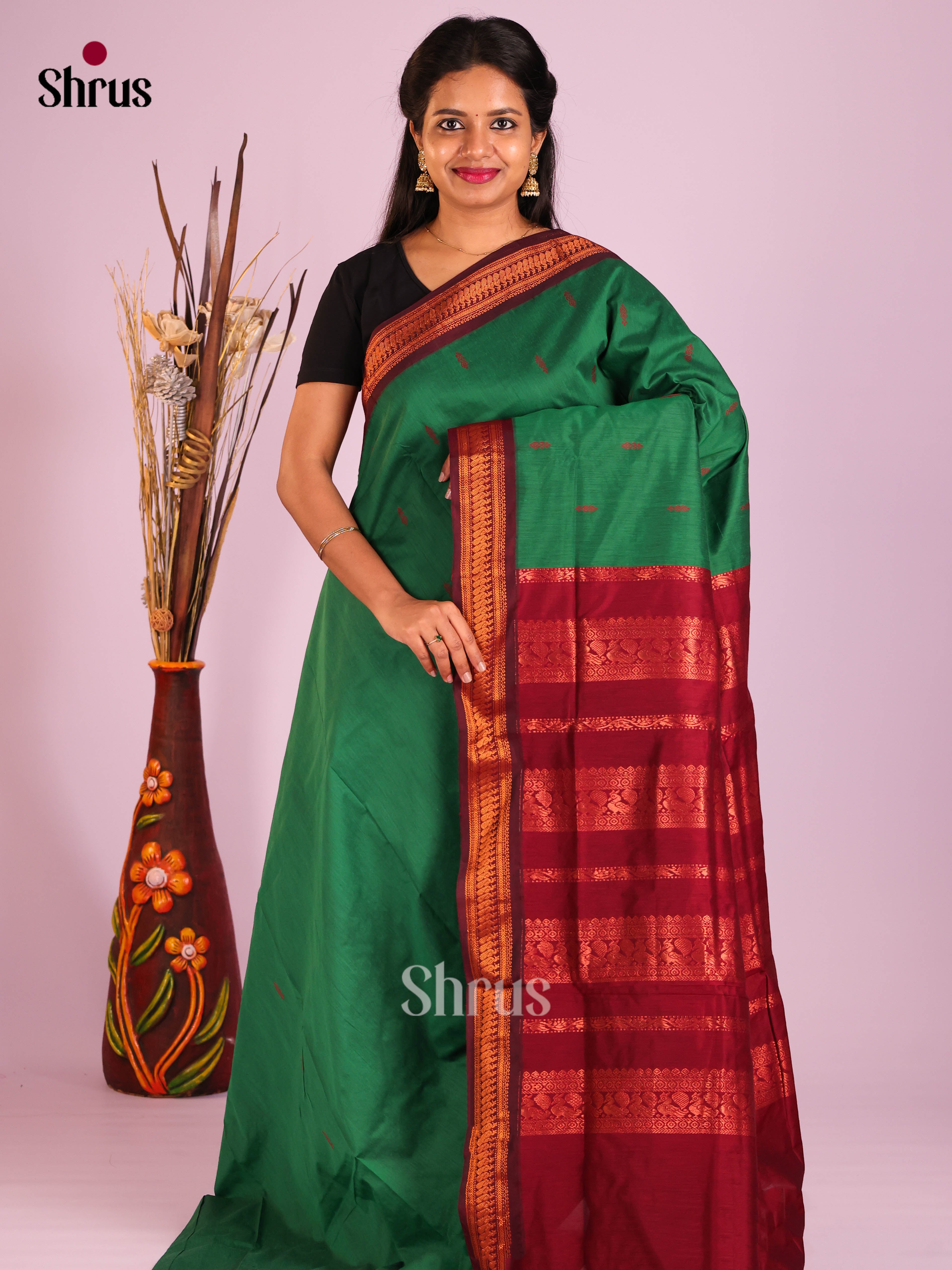 Green & Maroon - Kalyani Cotton Saree
