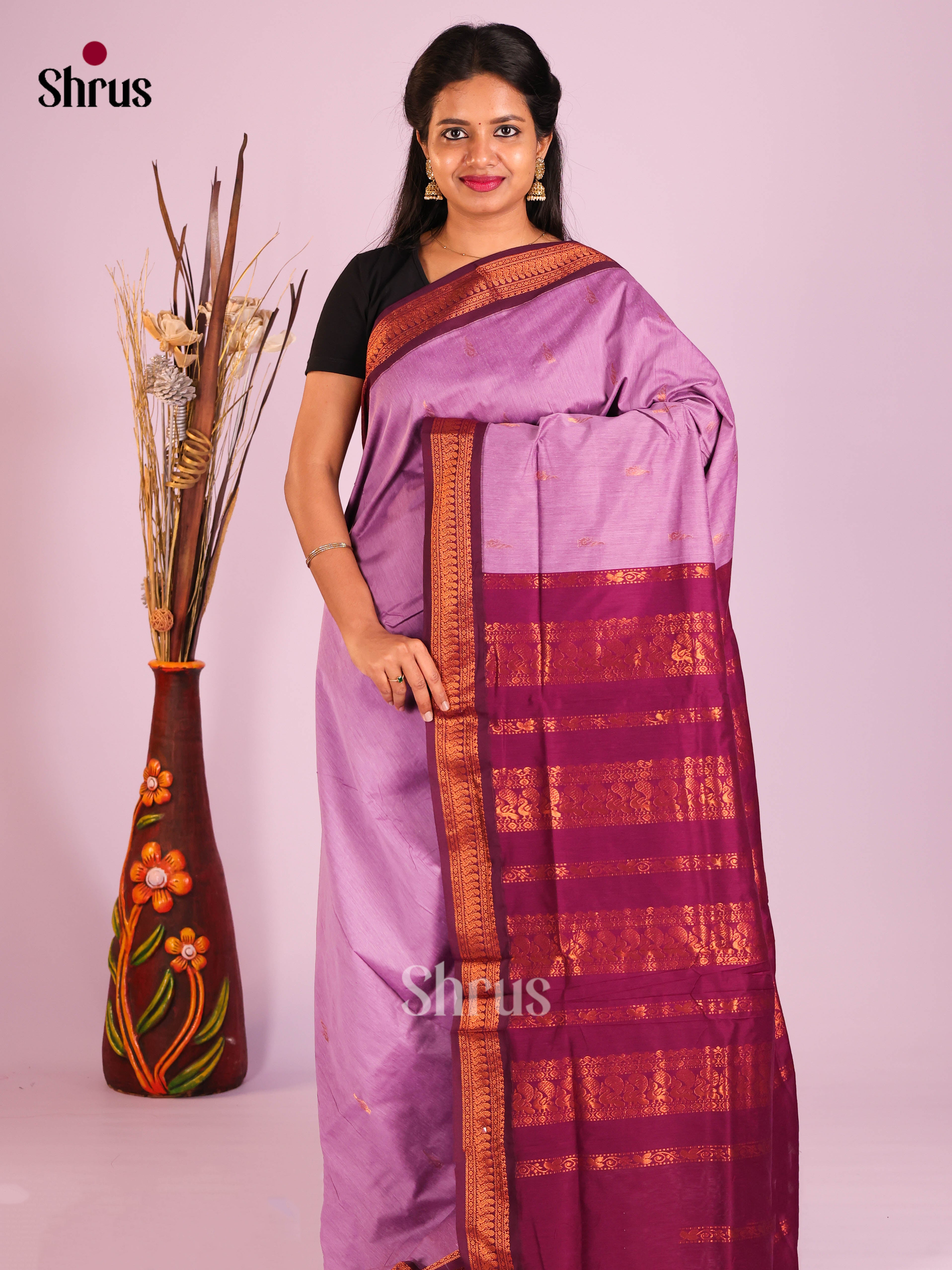 Lavender & Purple- Kalyani Cotton Saree - Shop on Shrus.com