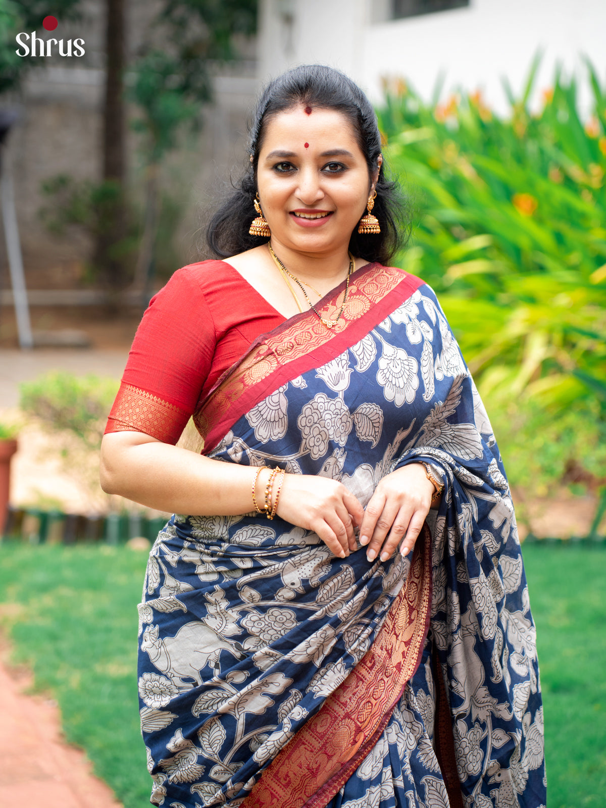 Blue & Red - Semi Modal Saree