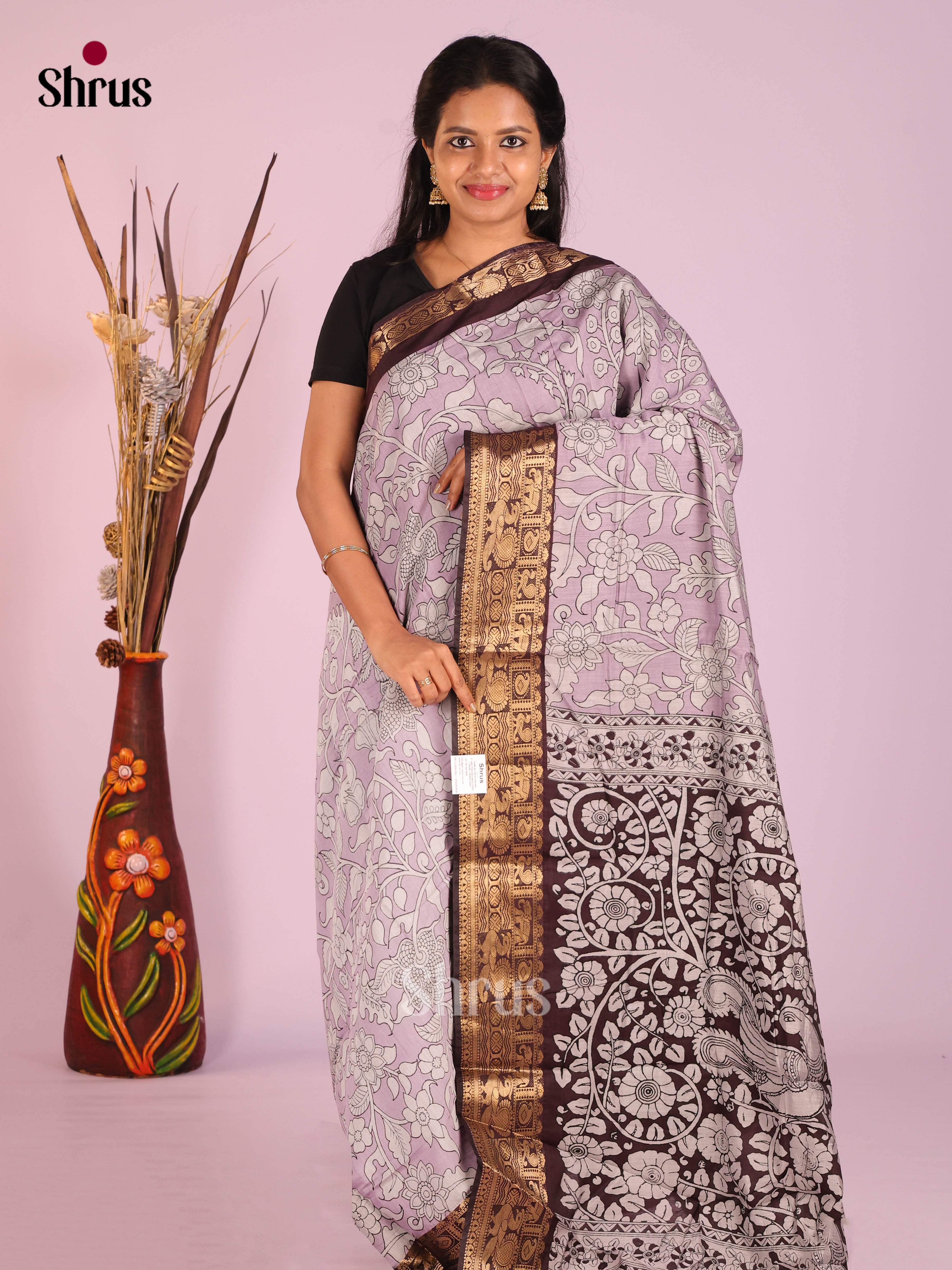 Mild Lavender & Brown- Semi Modal Saree