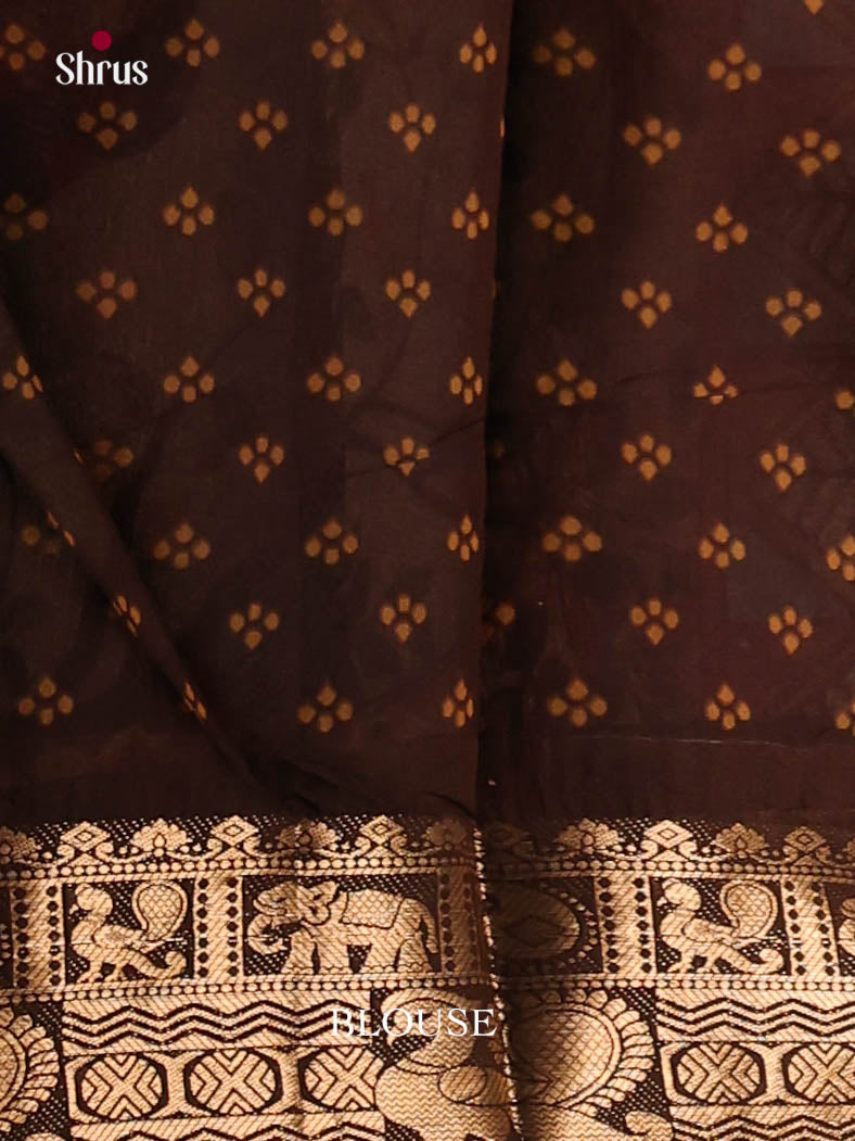 Mustard & Brown- Semi Modal Saree - Shop on Shrus.com