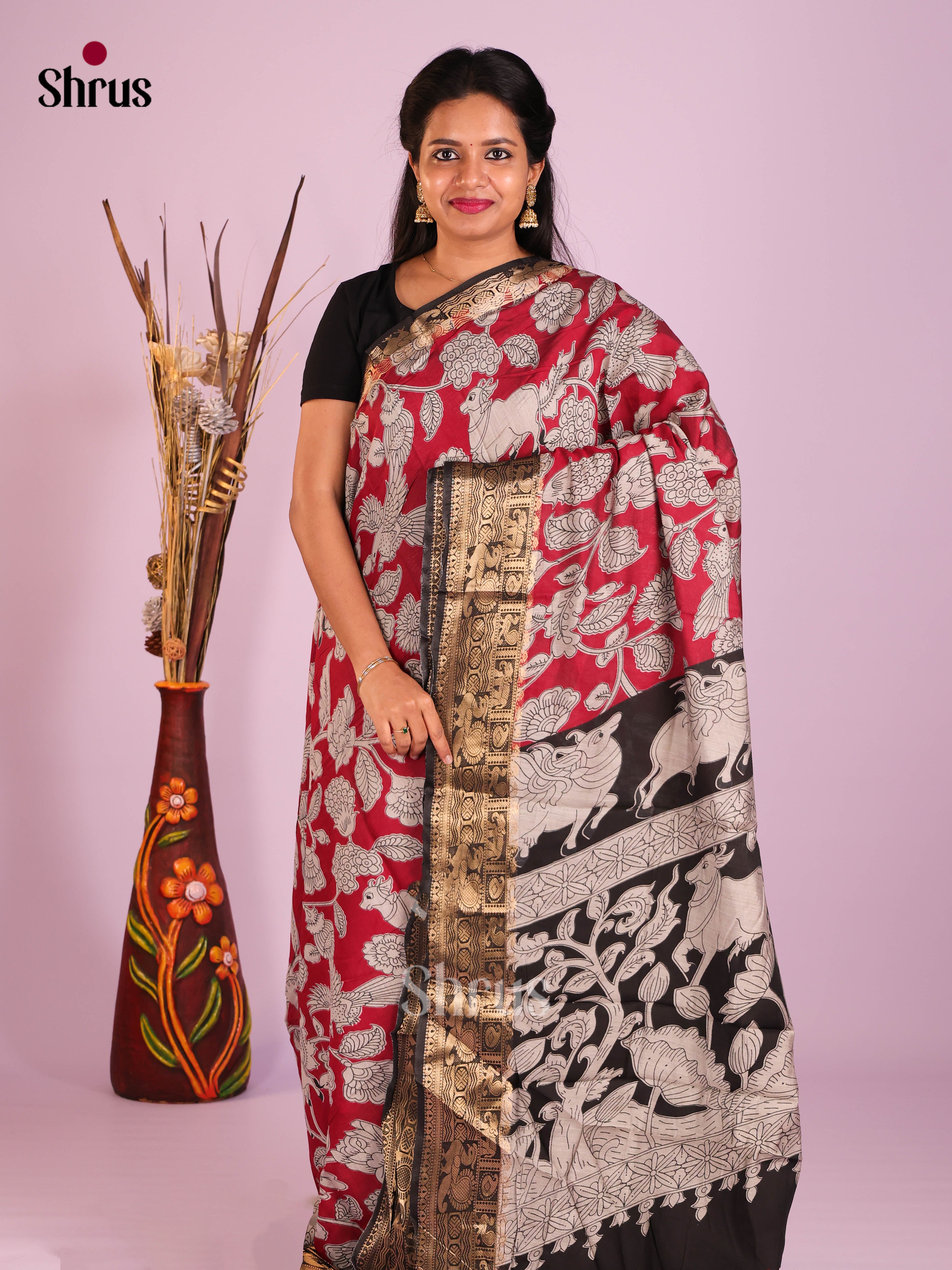 Red & Black - Semi Modal Saree