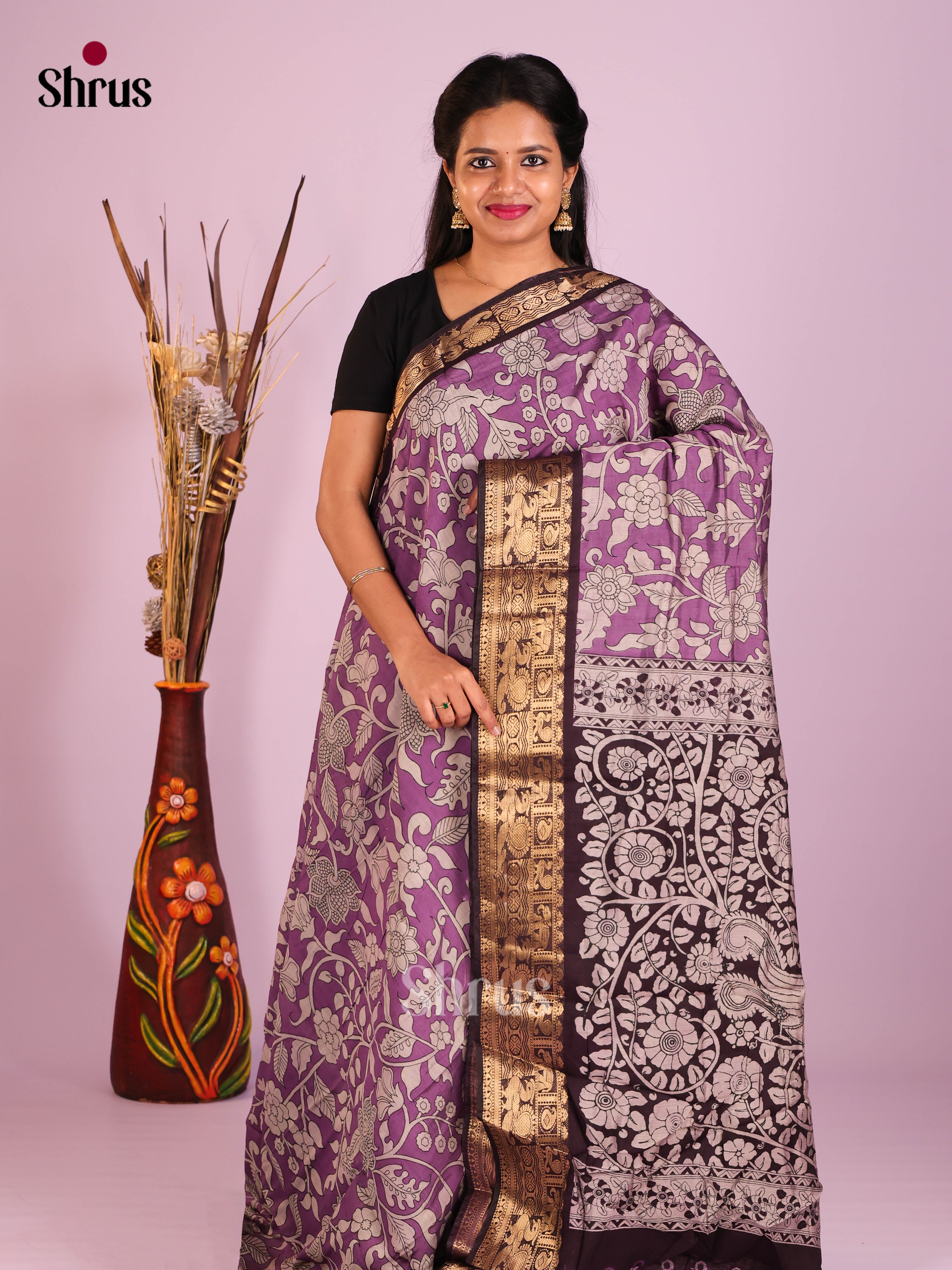 Purple & Black- Semi Modal Saree