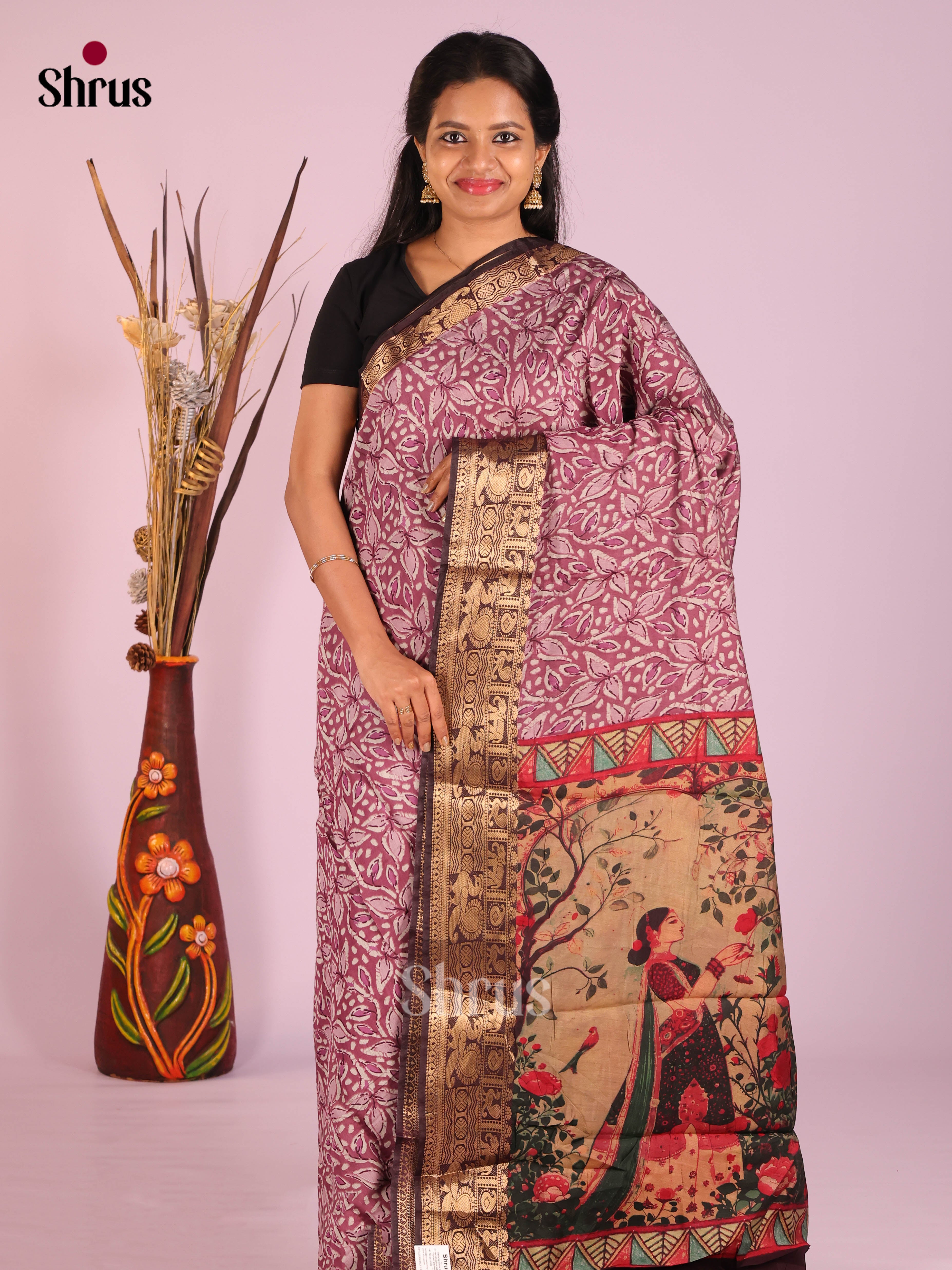 Purple & Brown - Semi Modal Saree