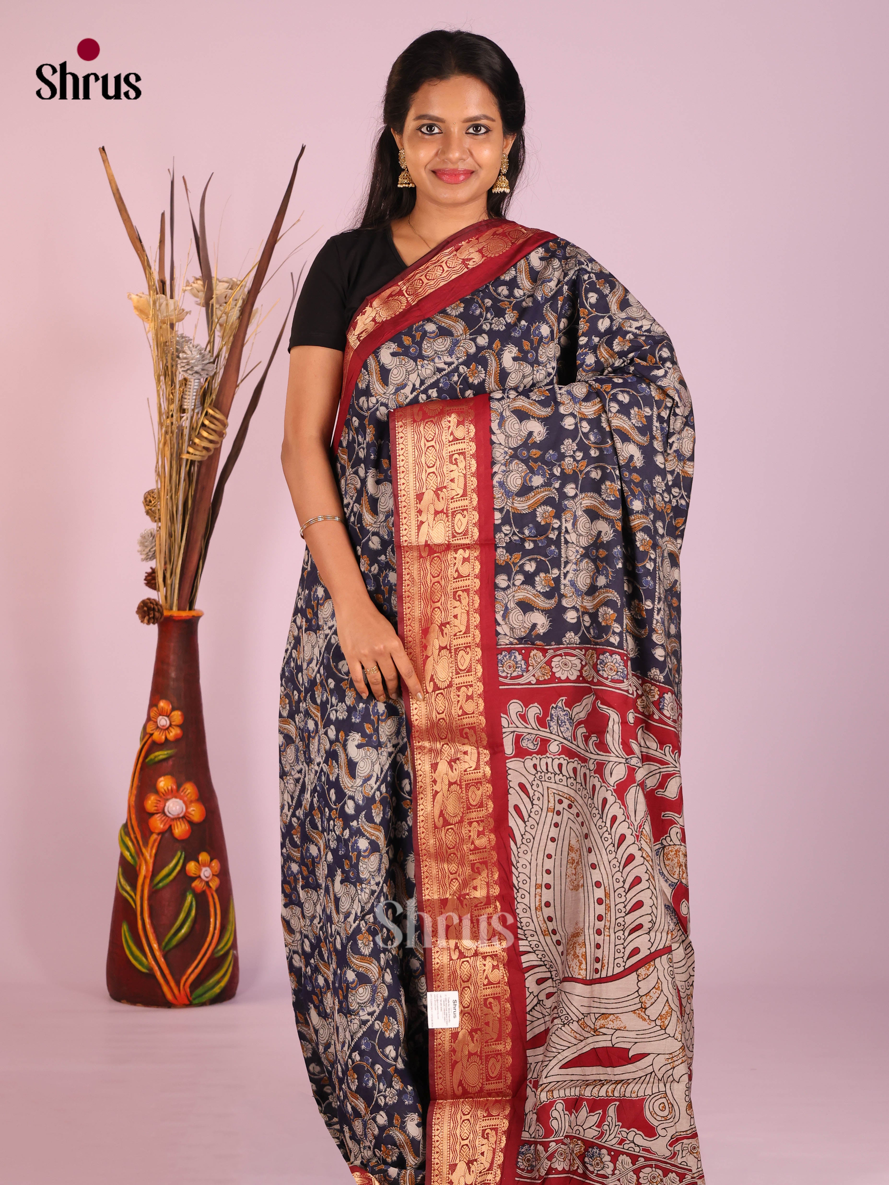 Blue & Red - Semi Modal Saree