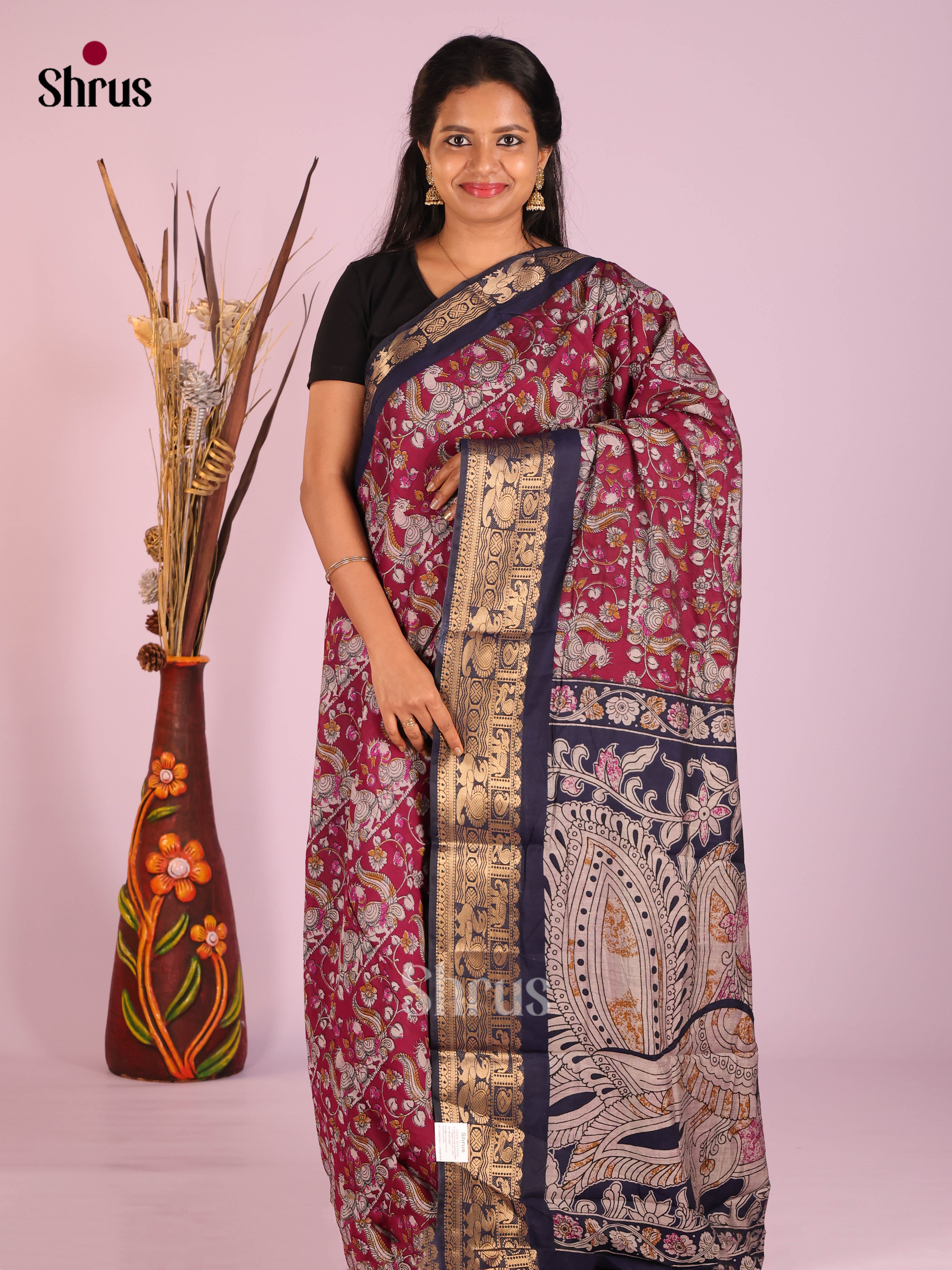Maroon & Blue- Semi Modal Saree