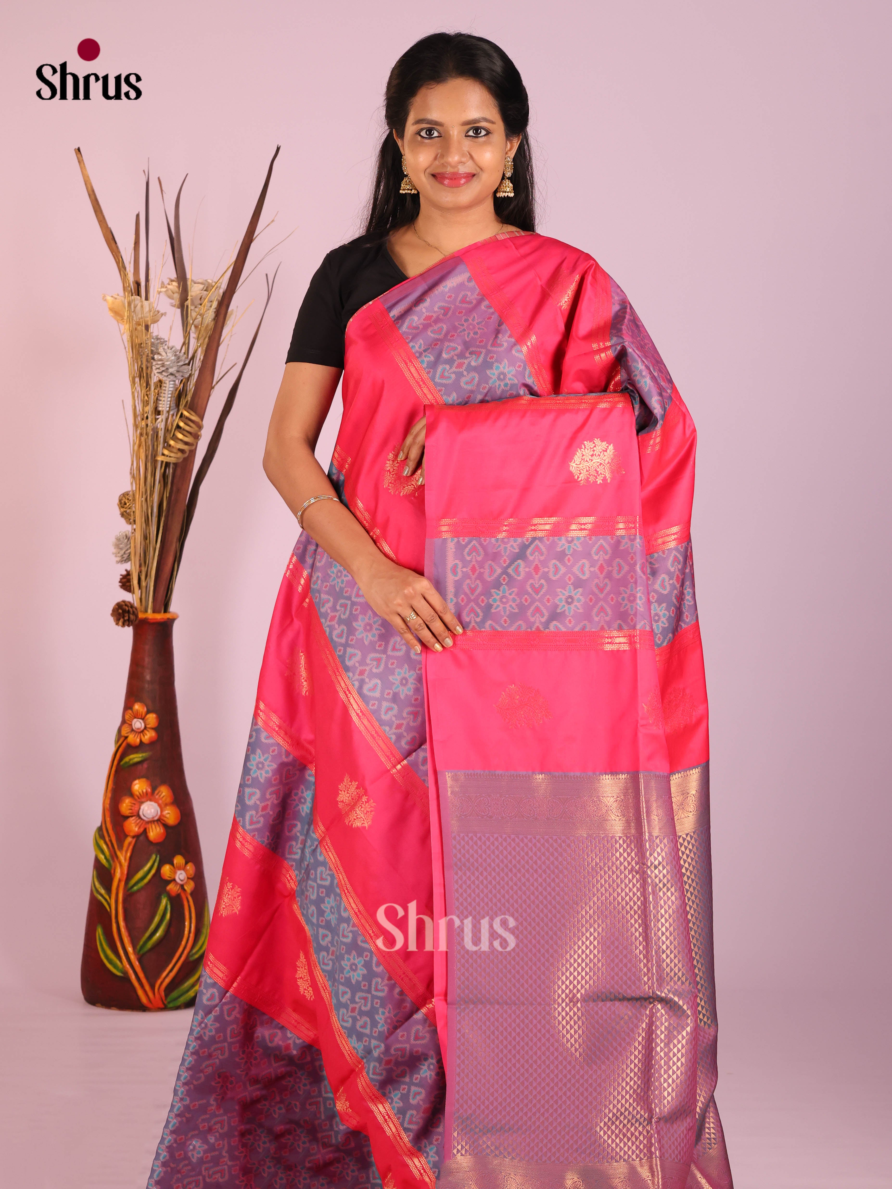 Pink & Purple - Semi Softsilk Saree