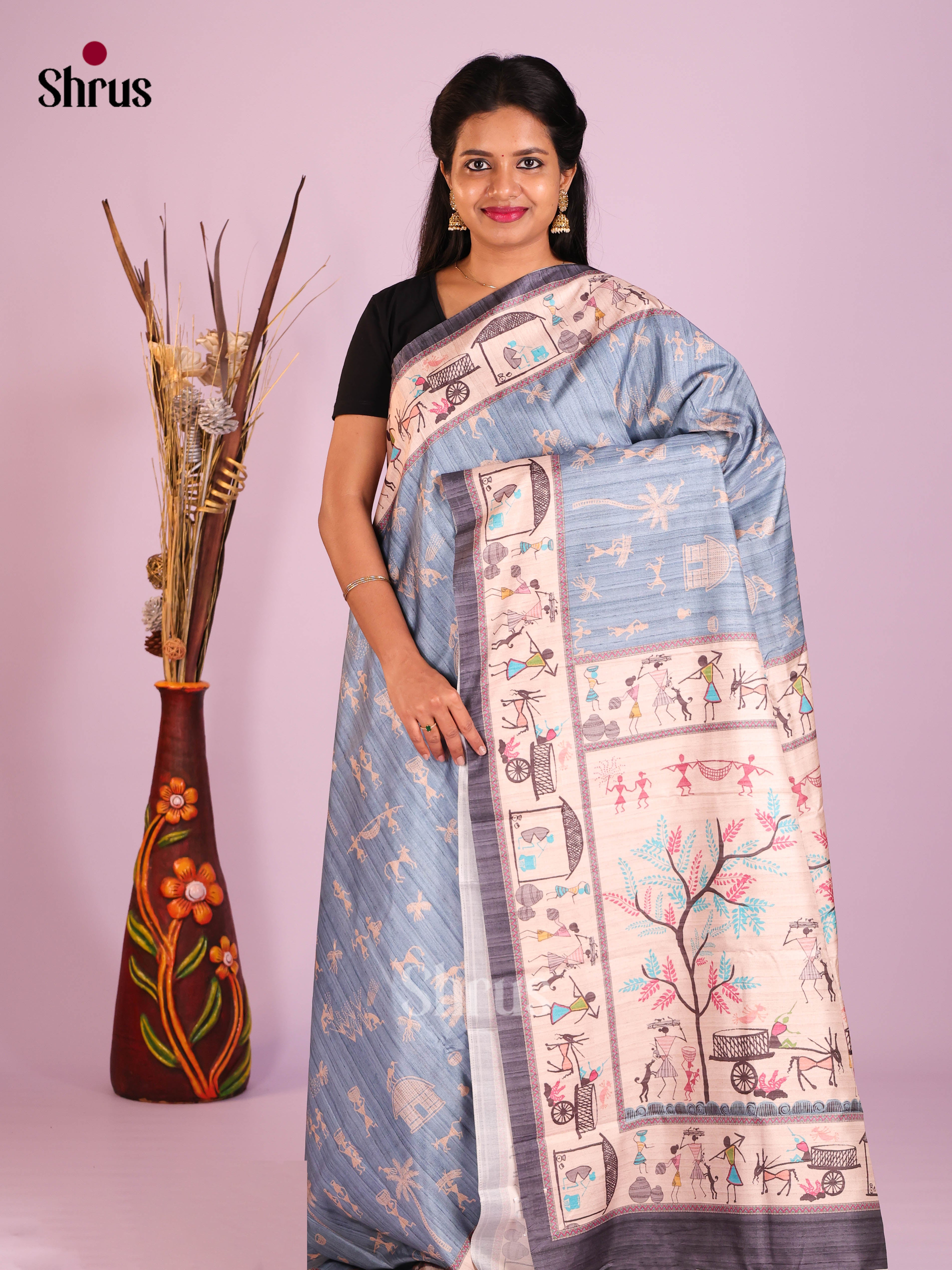Blue & Black - Semi Modal Saree