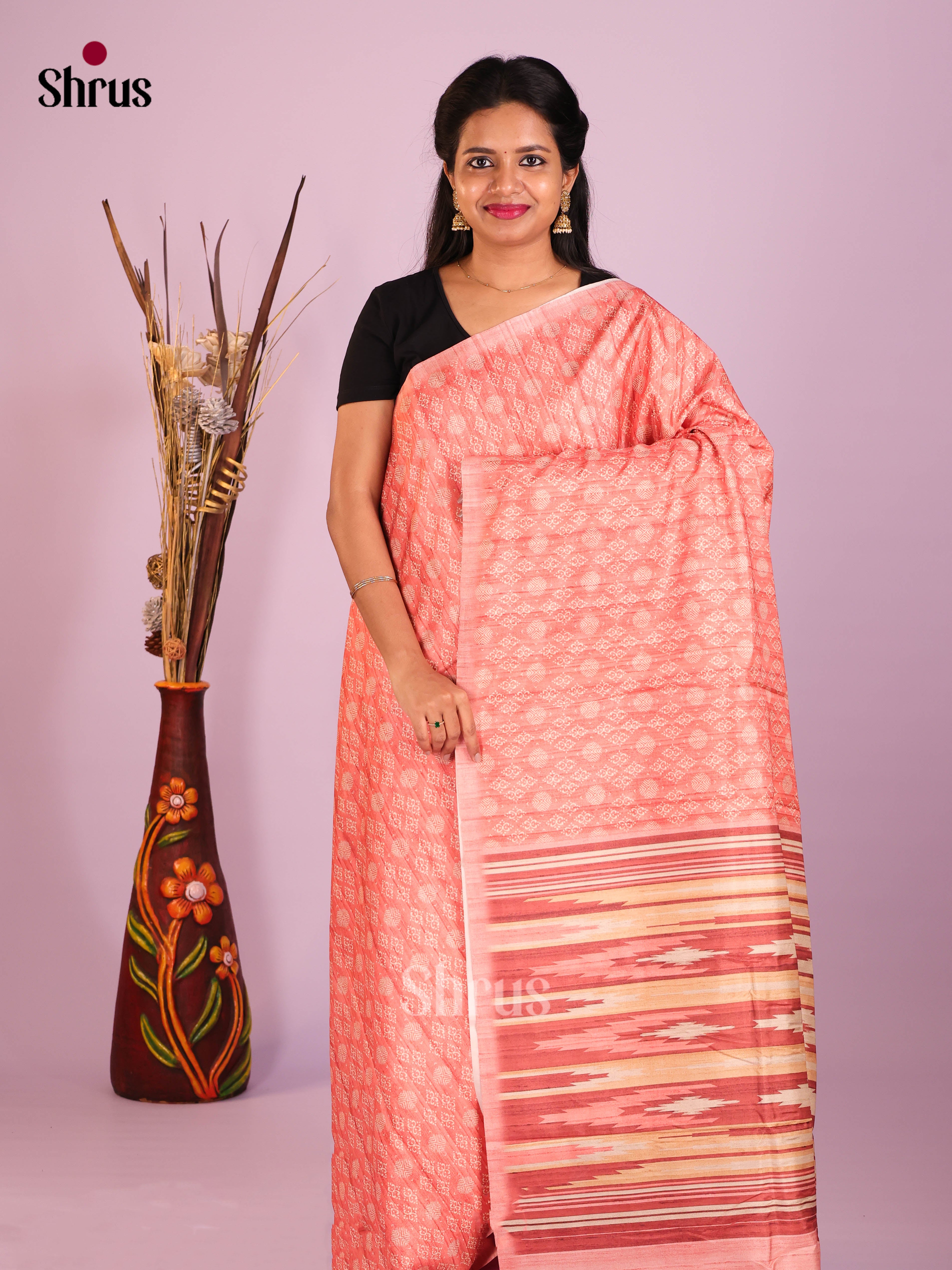 Peachish Pink - Semi Modal Saree