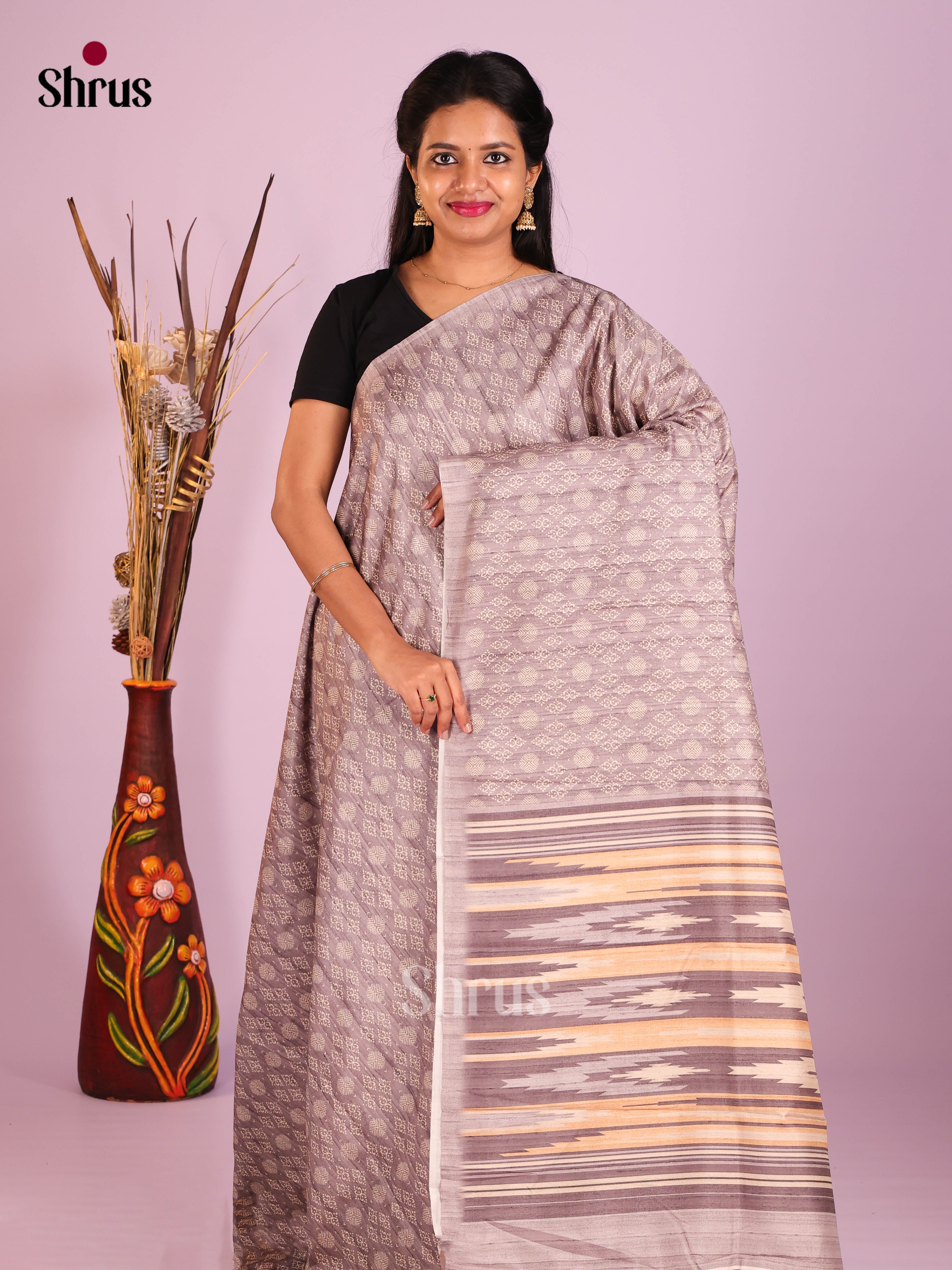 Grey & Brown- Semi Modal Saree