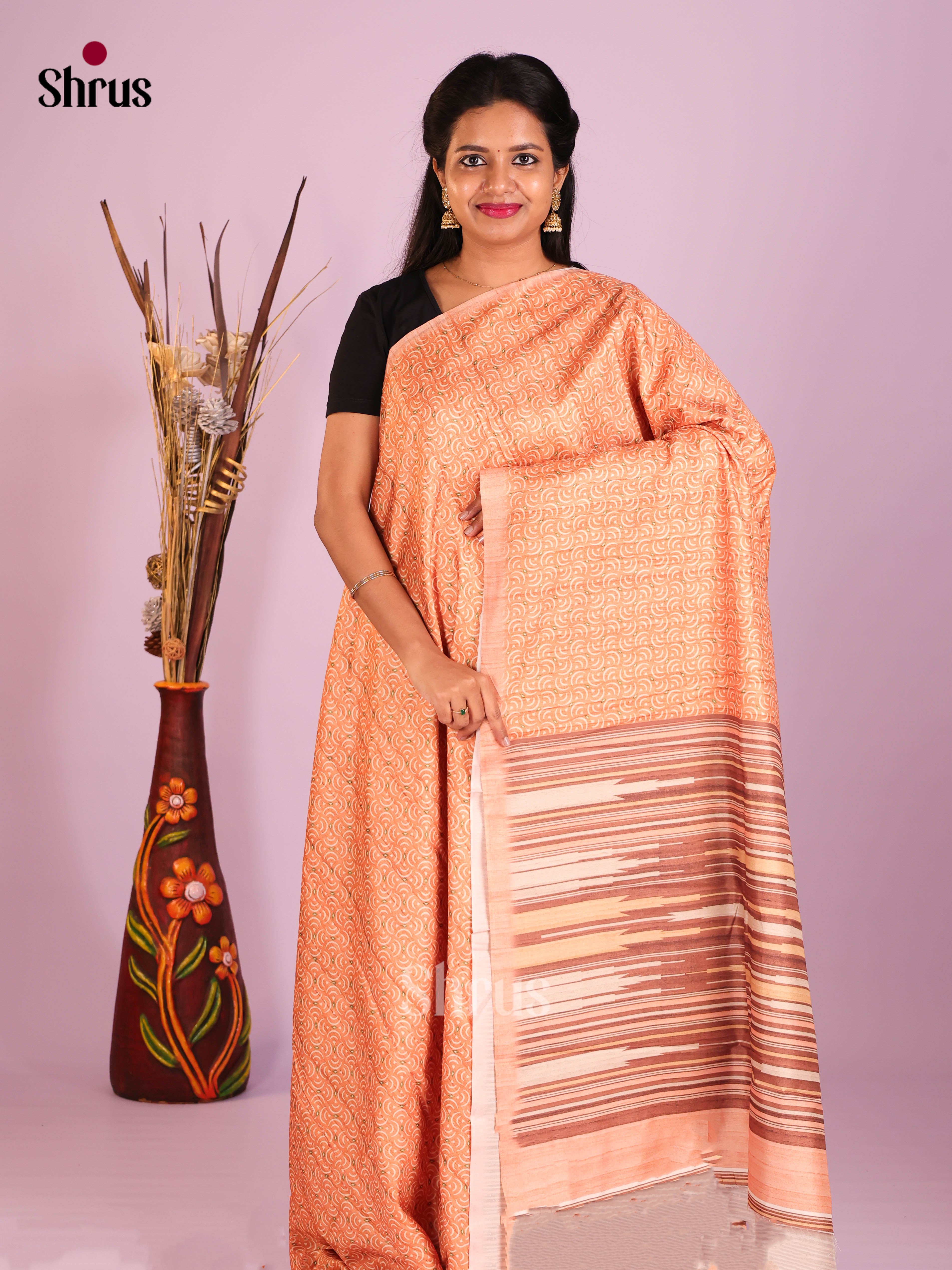 peach & Brown- Semi Modal Saree