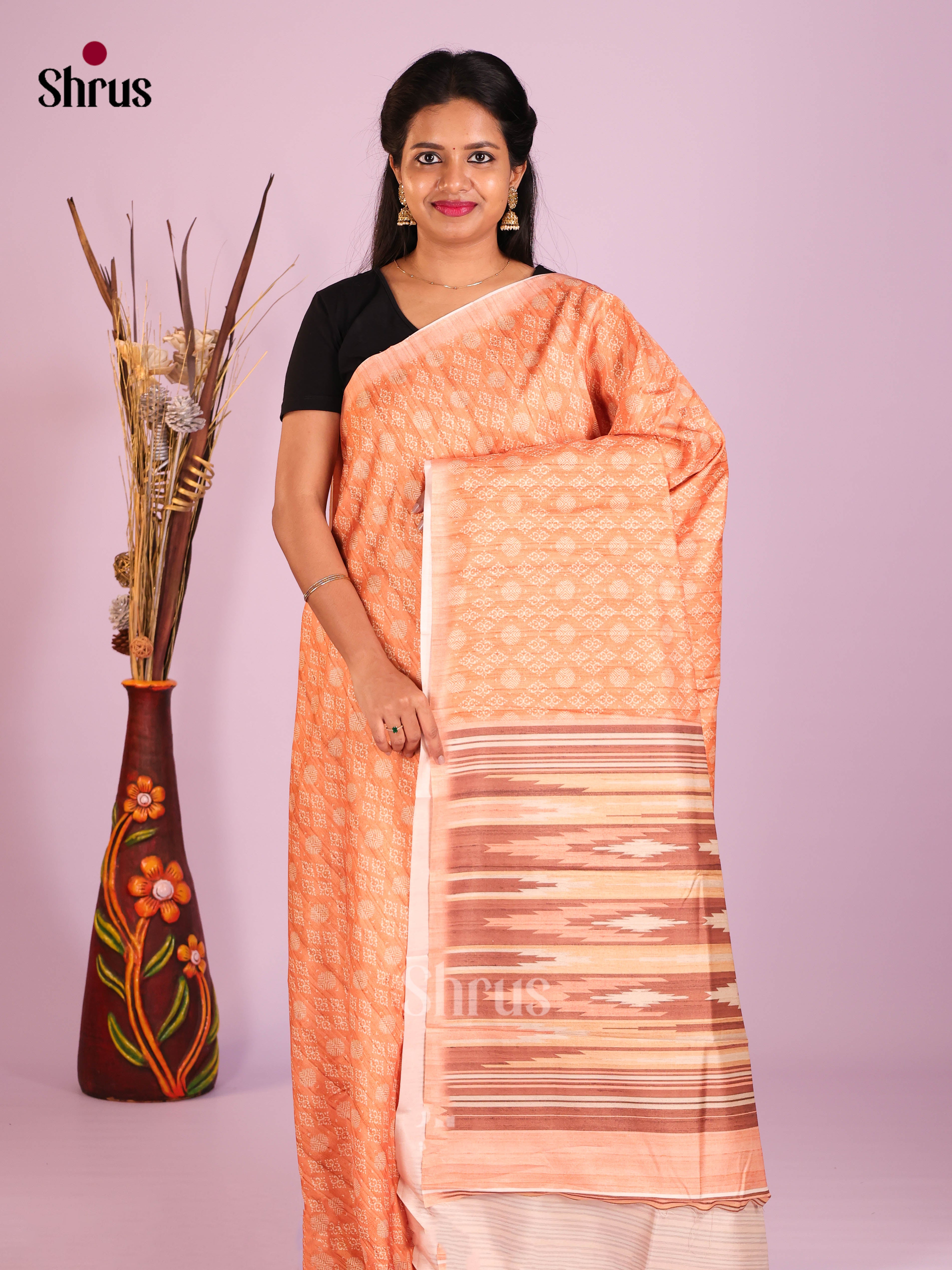 Peach & Brown- Semi Modal Saree
