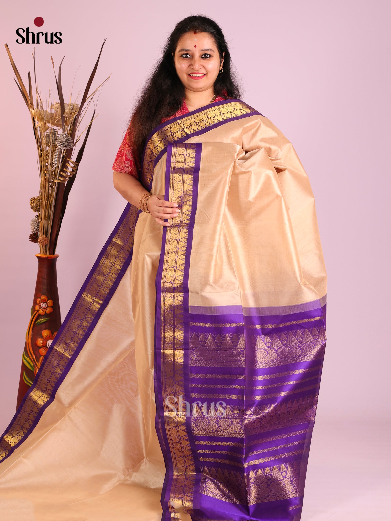 DIS13875 - Korvai-Small border Saree - Shop on Shrus.com
